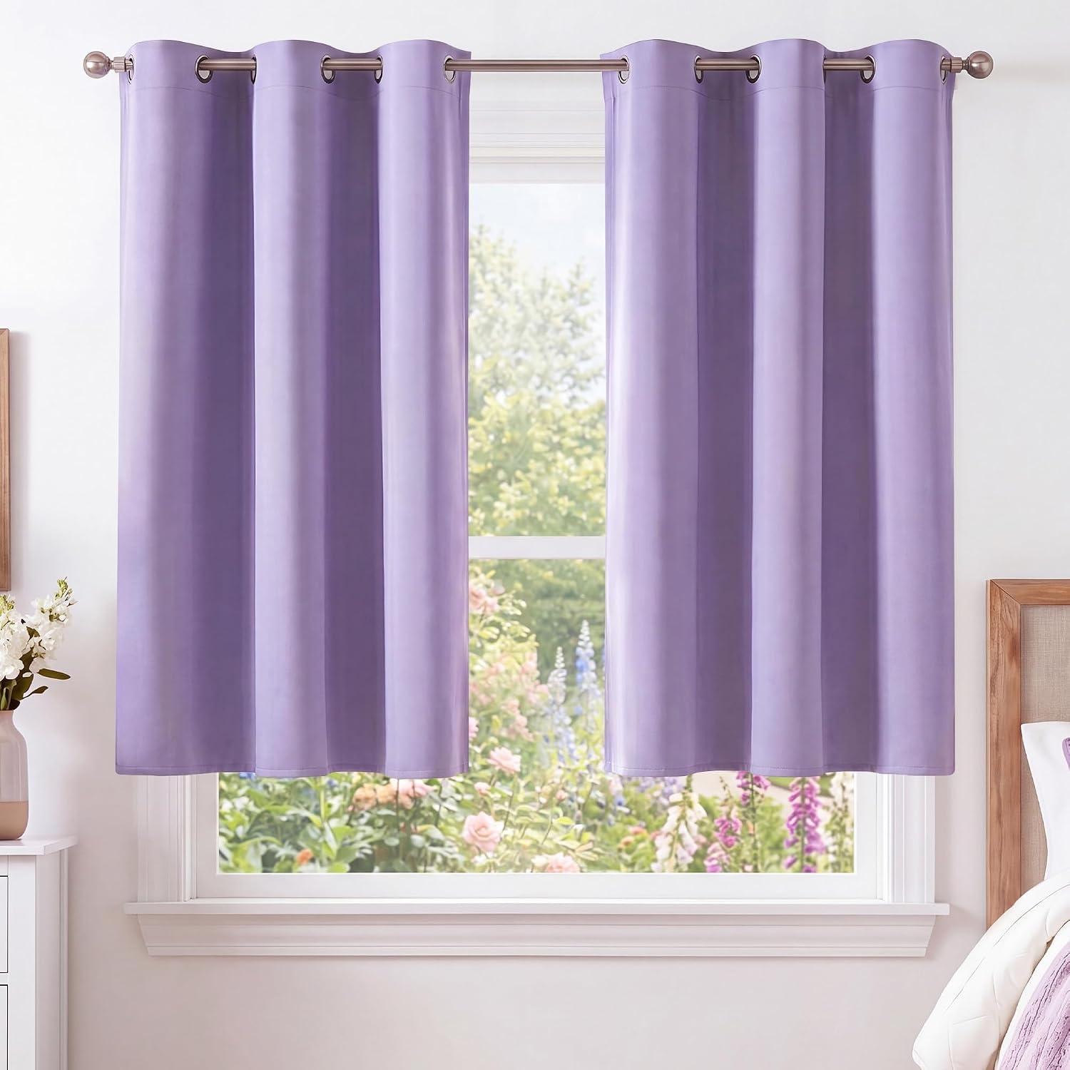 image:imageNICETOWN Grey Light Blocking Curtains 96 Inches Long 2 Panels for Living Room Bedroom Office Thermal Insulated Blackout Drapes Solid Grommet Noise Reducing Window Curtains W40Lavender Purple