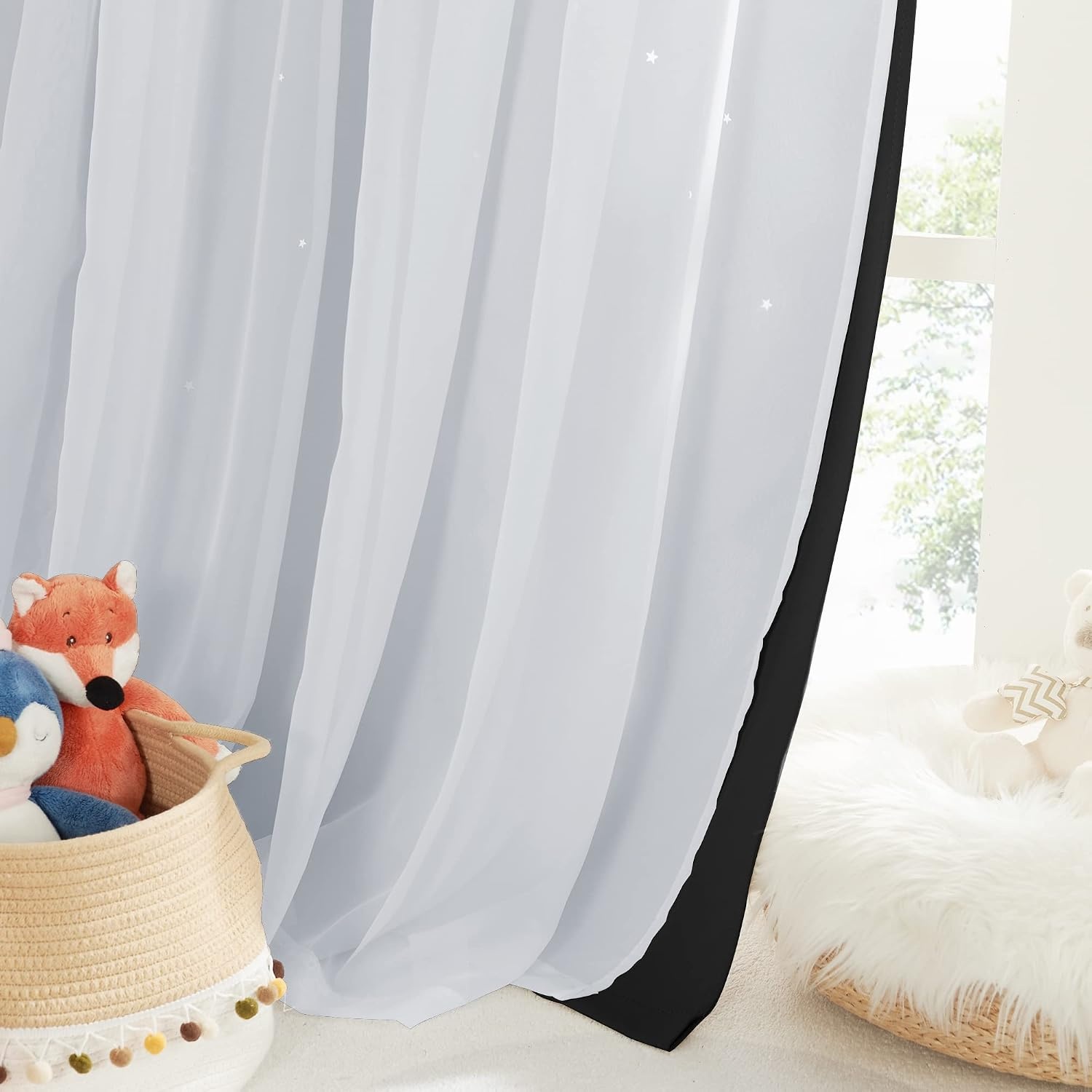 image:imageNICETOWN Kids Boys Blackout Curtains DoubleDeck Sheer Panel amp Star Drapes for Living Room Window Treatments with Tie Backs Blue 1 Pair W52 x L95Black