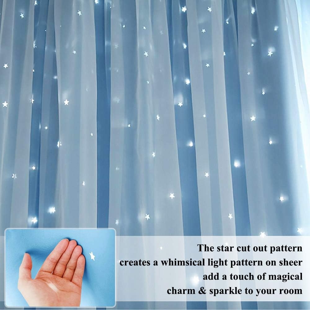 image:imageNICETOWN Kids Boys Blackout Curtains DoubleDeck Sheer Panel amp Star Drapes for Living Room Window Treatments with Tie Backs Blue 1 Pair W52 x L95Blue