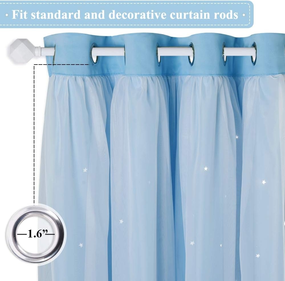 image:imageNICETOWN Kids Boys Blackout Curtains DoubleDeck Sheer Panel amp Star Drapes for Living Room Window Treatments with Tie Backs Blue 1 Pair W52 x L95Blue
