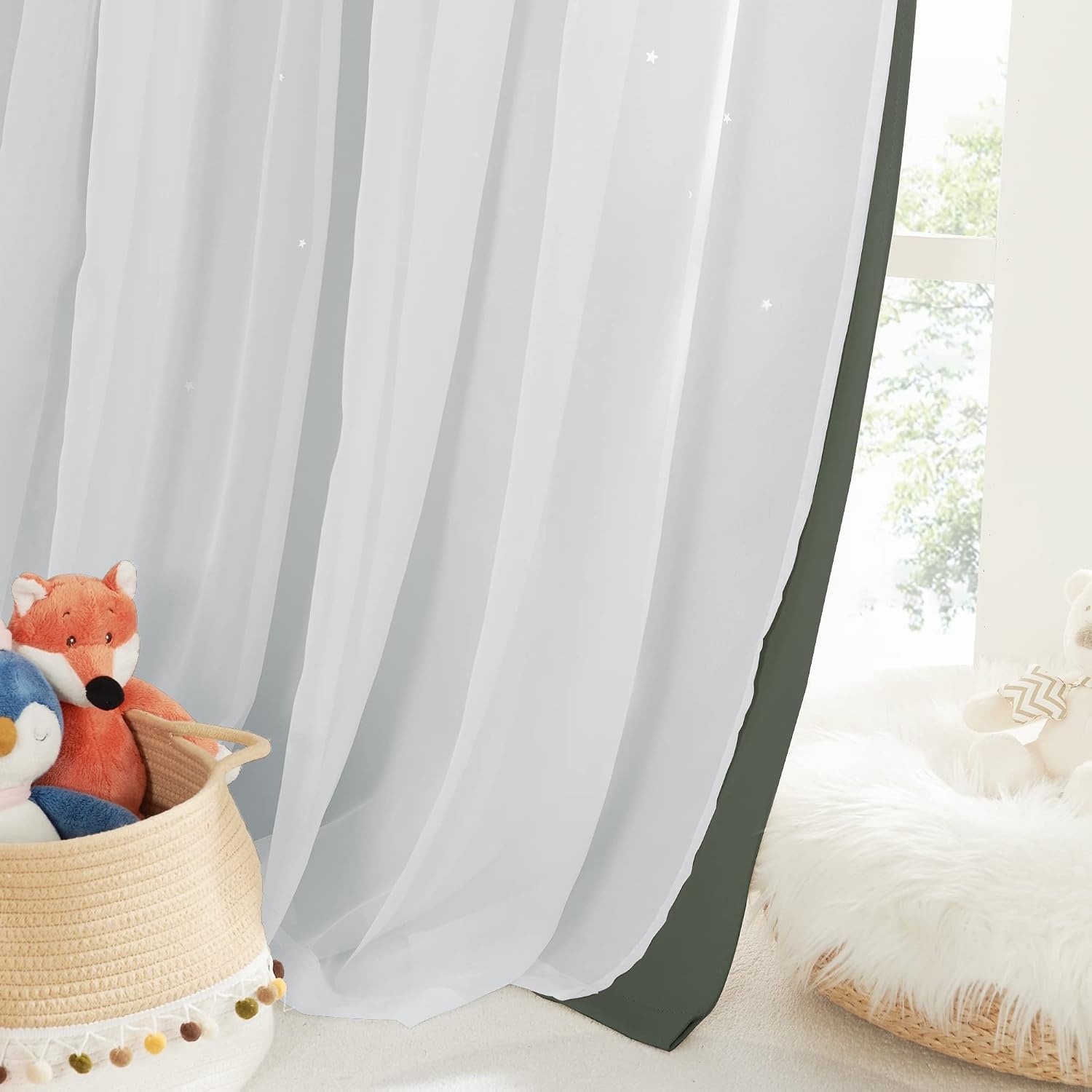 image:imageNICETOWN Kids Boys Blackout Curtains DoubleDeck Sheer Panel amp Star Drapes for Living Room Window Treatments with Tie Backs Blue 1 Pair W52 x L95Dark Mallard