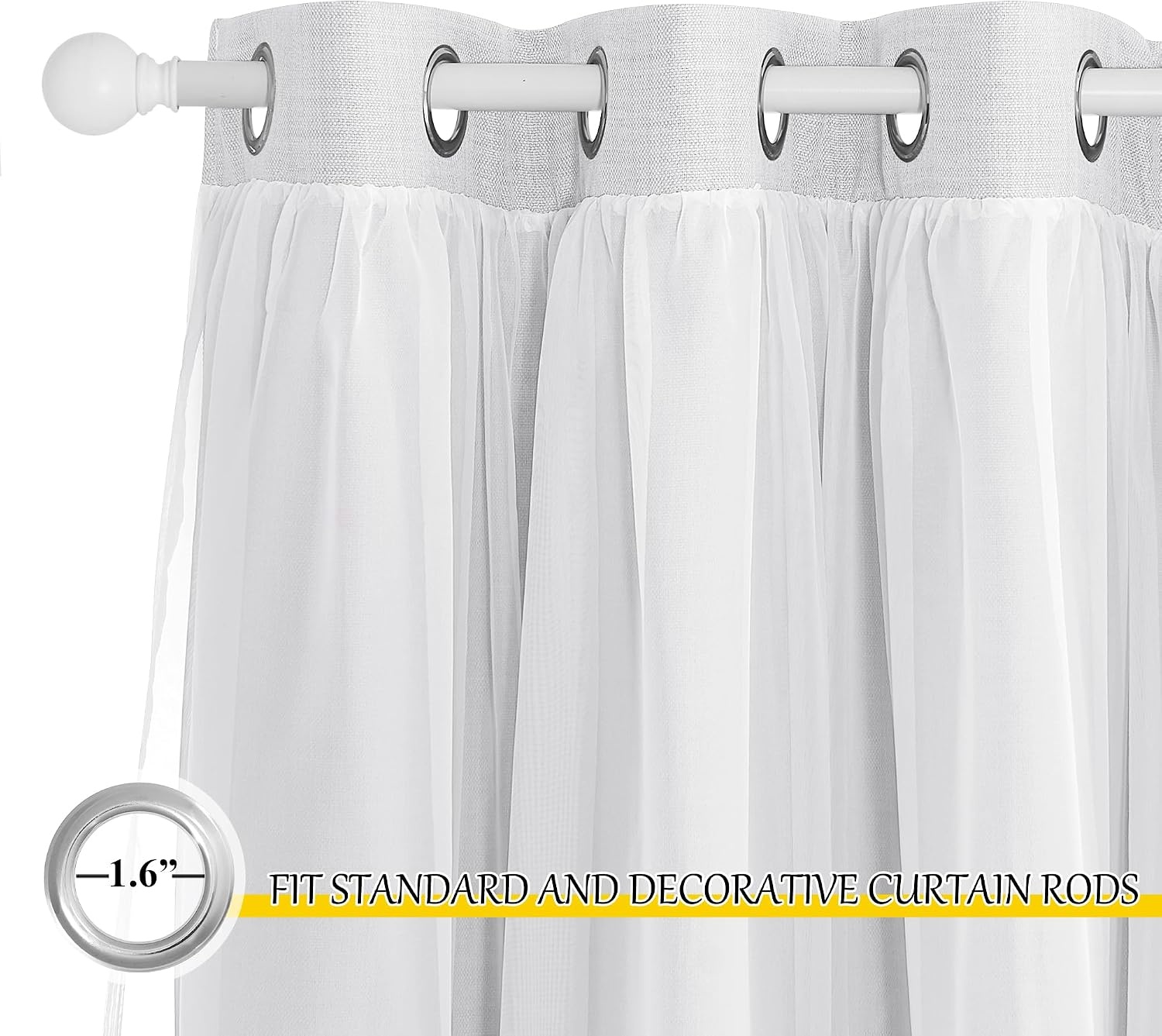 image:imageNICETOWN Kids Boys Blackout Curtains DoubleDeck Sheer Panel amp Star Drapes for Living Room Window Treatments with Tie Backs Blue 1 Pair W52 x L95Faux Linen Greyish White