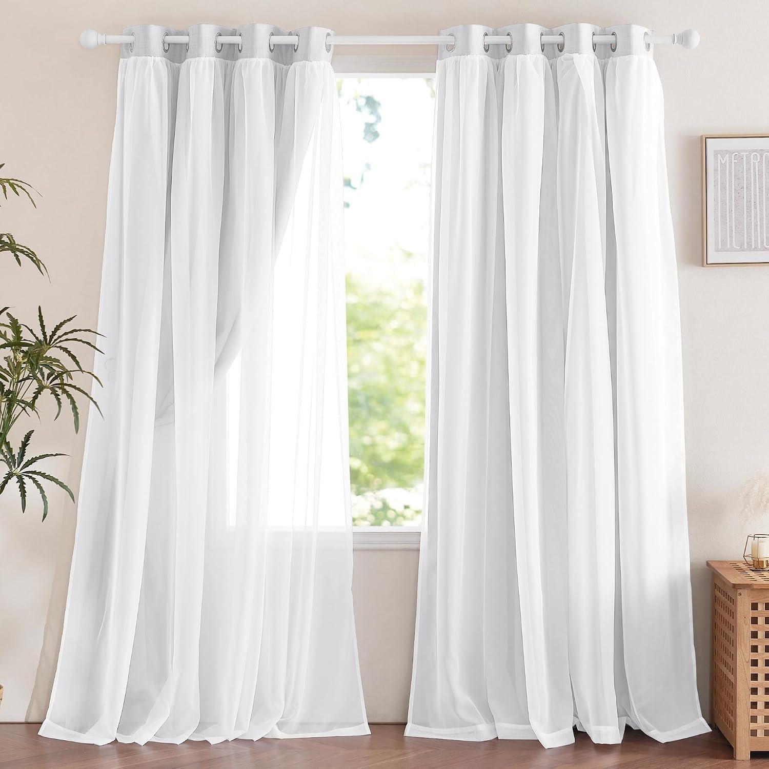 image:imageNICETOWN Kids Boys Blackout Curtains DoubleDeck Sheer Panel amp Star Drapes for Living Room Window Treatments with Tie Backs Blue 1 Pair W52 x L95Faux Linen Greyish White