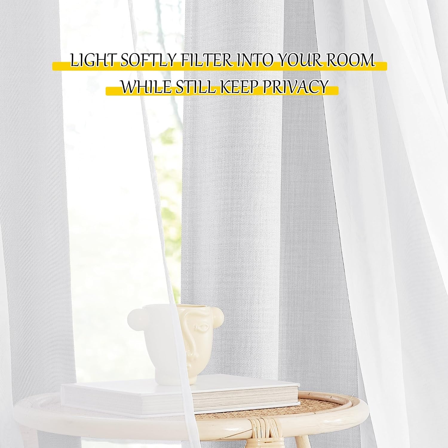 image:imageNICETOWN Kids Boys Blackout Curtains DoubleDeck Sheer Panel amp Star Drapes for Living Room Window Treatments with Tie Backs Blue 1 Pair W52 x L95Faux Linen Greyish White