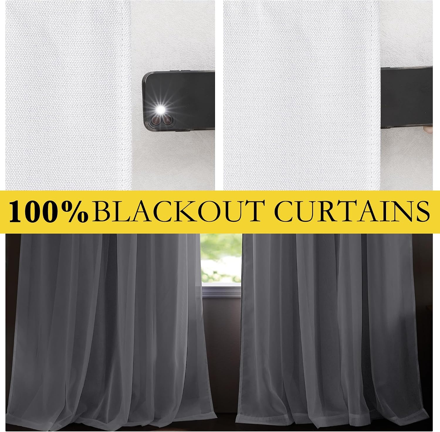image:imageNICETOWN Kids Boys Blackout Curtains DoubleDeck Sheer Panel amp Star Drapes for Living Room Window Treatments with Tie Backs Blue 1 Pair W52 x L95Faux Linen Greyish White