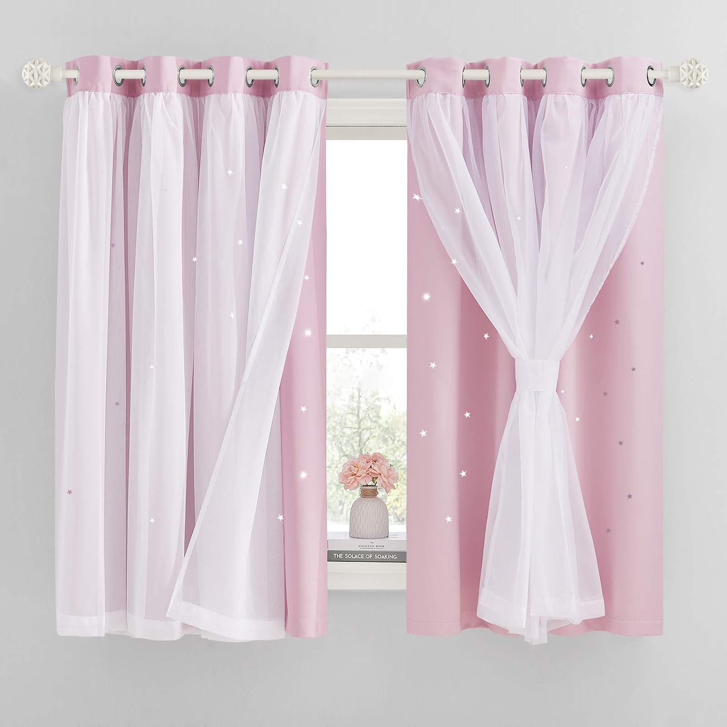 image:imageNICETOWN Kids Boys Blackout Curtains DoubleDeck Sheer Panel amp Star Drapes for Living Room Window Treatments with Tie Backs Blue 1 Pair W52 x L95Lavender Pink