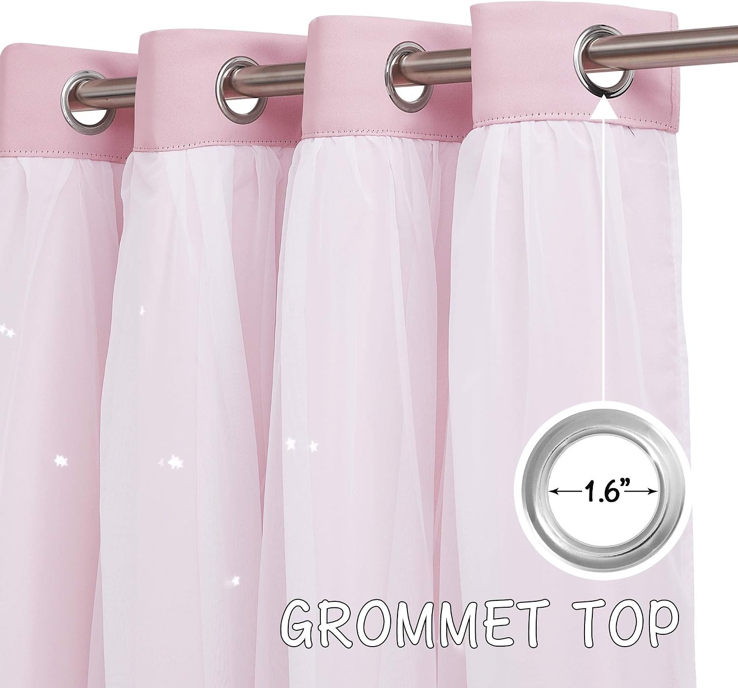image:imageNICETOWN Kids Boys Blackout Curtains DoubleDeck Sheer Panel amp Star Drapes for Living Room Window Treatments with Tie Backs Blue 1 Pair W52 x L95Lavender Pink