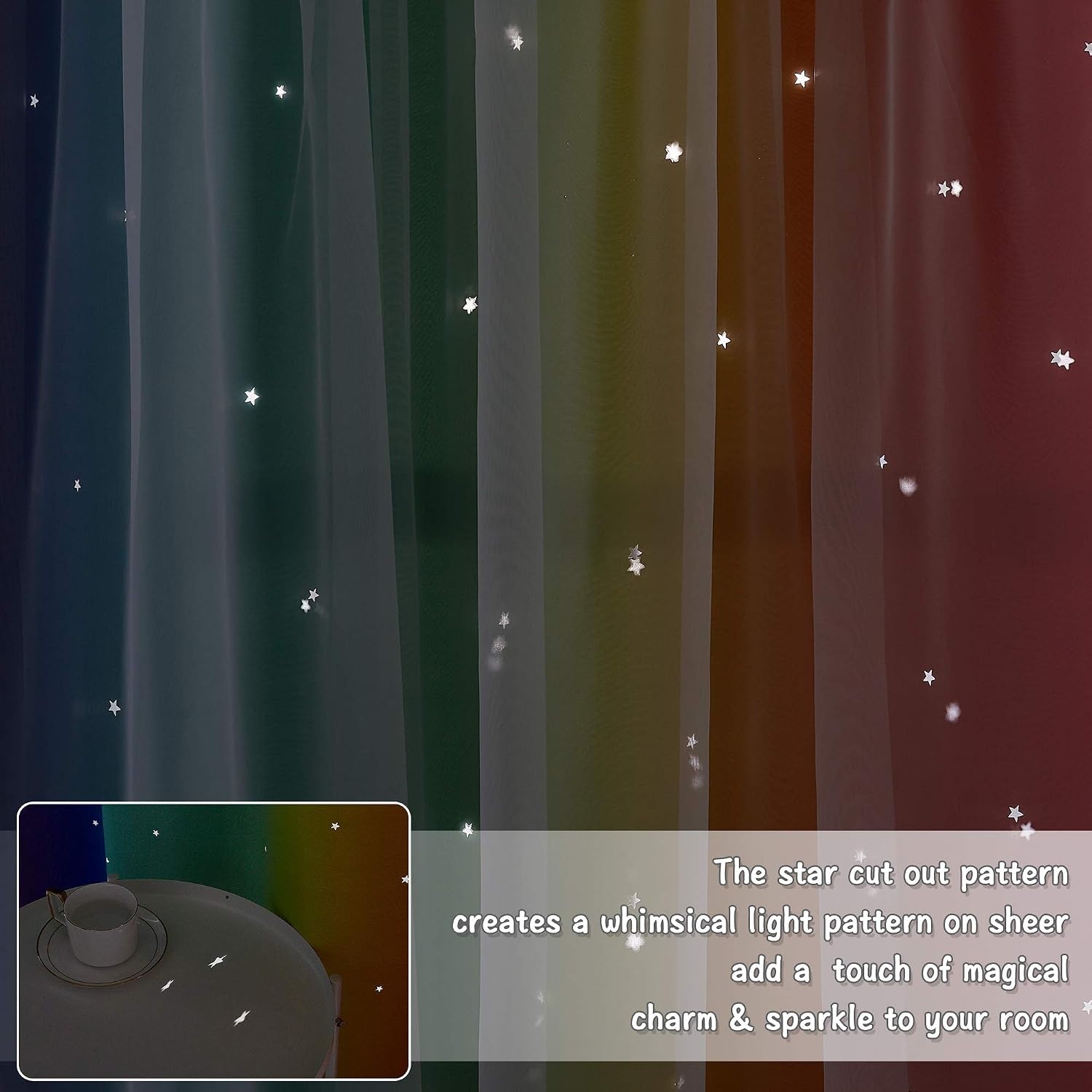 image:imageNICETOWN Kids Boys Blackout Curtains DoubleDeck Sheer Panel amp Star Drapes for Living Room Window Treatments with Tie Backs Blue 1 Pair W52 x L95Rainbow2