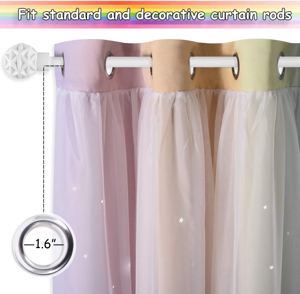 image:imageNICETOWN Kids Boys Blackout Curtains DoubleDeck Sheer Panel amp Star Drapes for Living Room Window Treatments with Tie Backs Blue 1 Pair W52 x L95Rainbow1