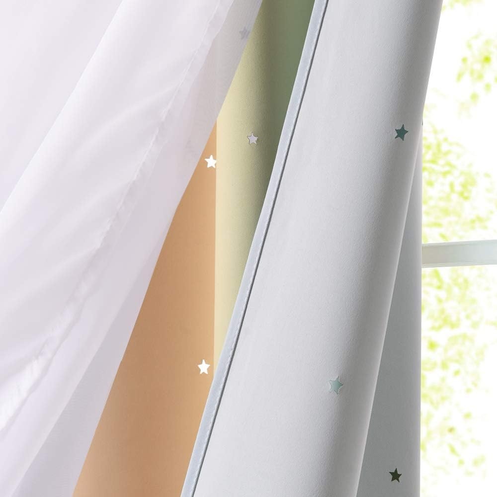 image:imageNICETOWN Kids Boys Blackout Curtains DoubleDeck Sheer Panel amp Star Drapes for Living Room Window Treatments with Tie Backs Blue 1 Pair W52 x L95Rainbow1