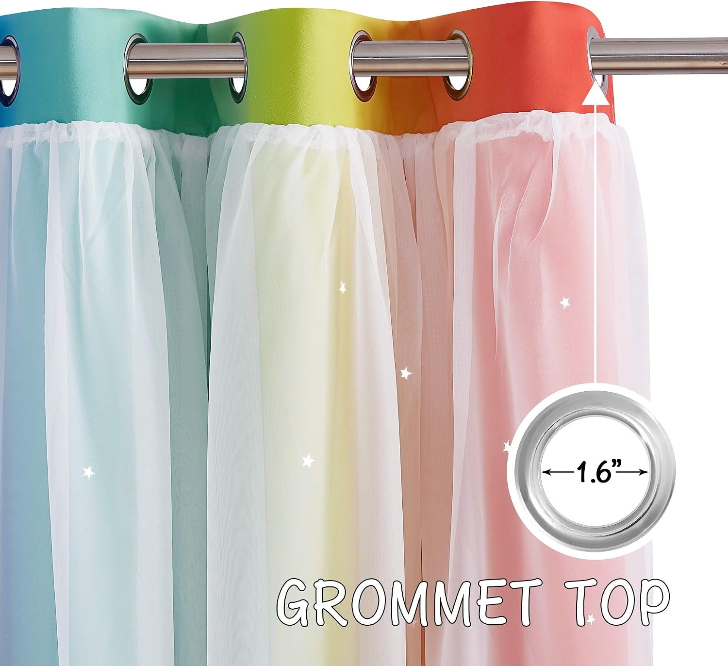 image:imageNICETOWN Kids Boys Blackout Curtains DoubleDeck Sheer Panel amp Star Drapes for Living Room Window Treatments with Tie Backs Blue 1 Pair W52 x L95Rainbow2