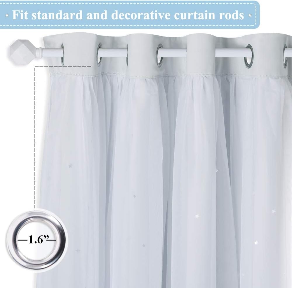 image:imageNICETOWN Kids Boys Blackout Curtains DoubleDeck Sheer Panel amp Star Drapes for Living Room Window Treatments with Tie Backs Blue 1 Pair W52 x L95White