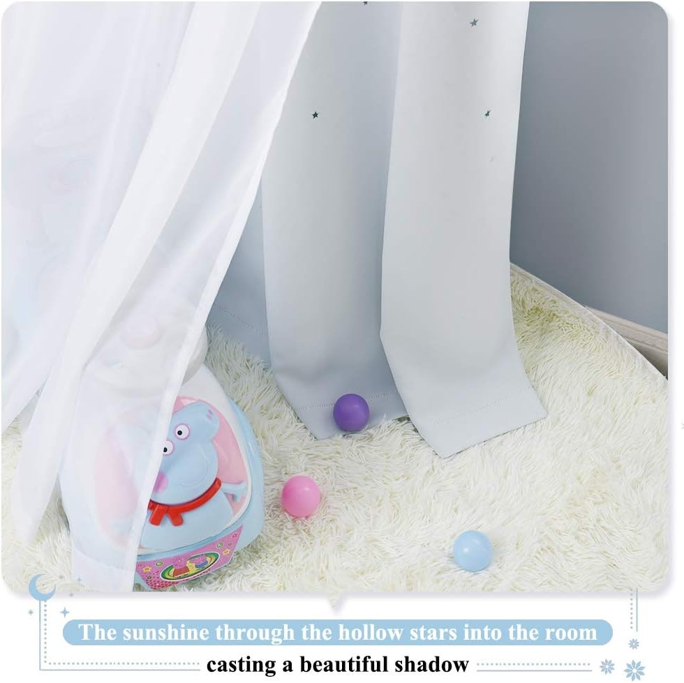 image:imageNICETOWN Kids Boys Blackout Curtains DoubleDeck Sheer Panel amp Star Drapes for Living Room Window Treatments with Tie Backs Blue 1 Pair W52 x L95White