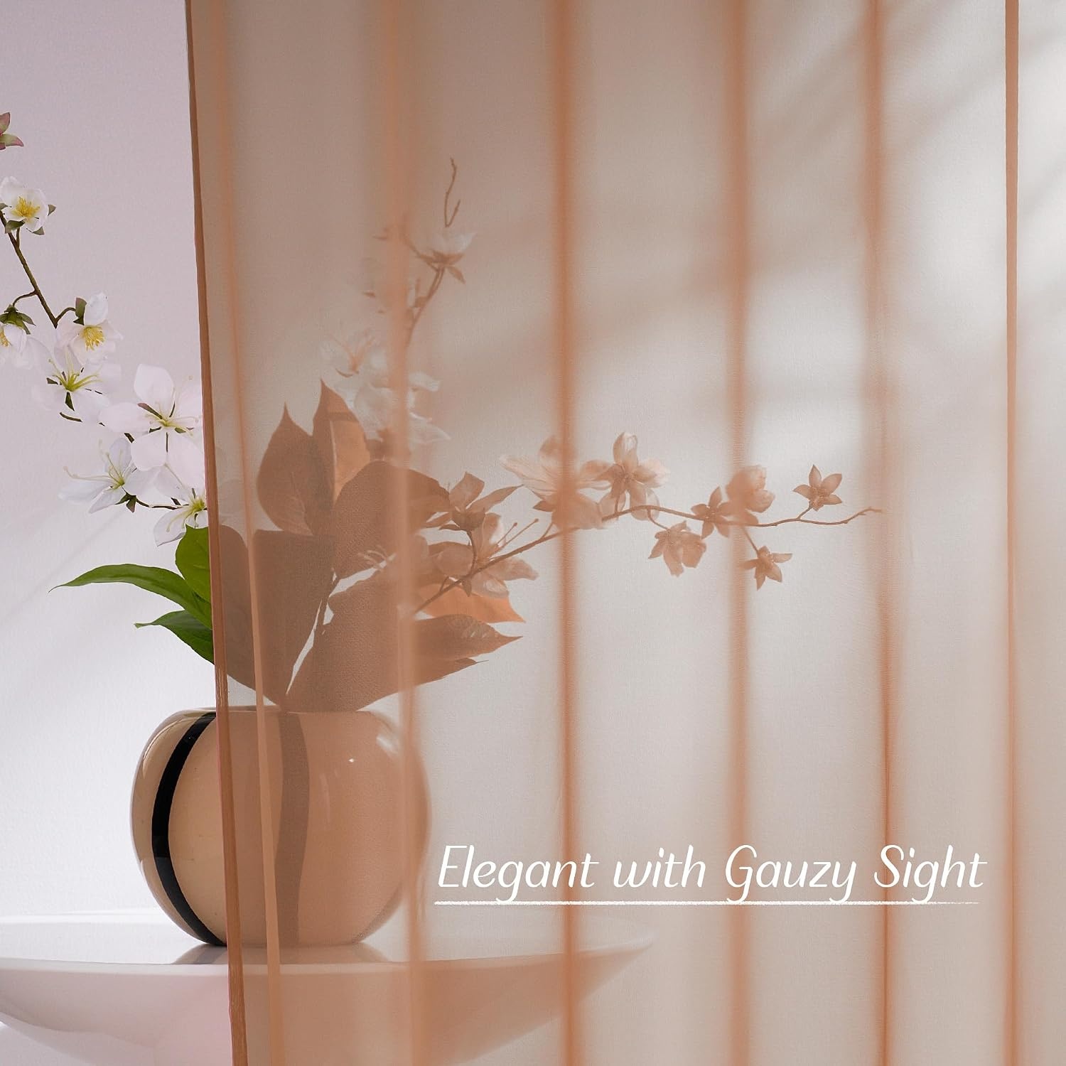 image:imageNICETOWN Patio Door Sheer Curtains 96 inch Length Ring Top Voile Textured Airy Sheer Curtains and Drapes Elegant for BedroomLiving Room Home Decor Beige 54 inch Wide 2 PanelsTerracotta