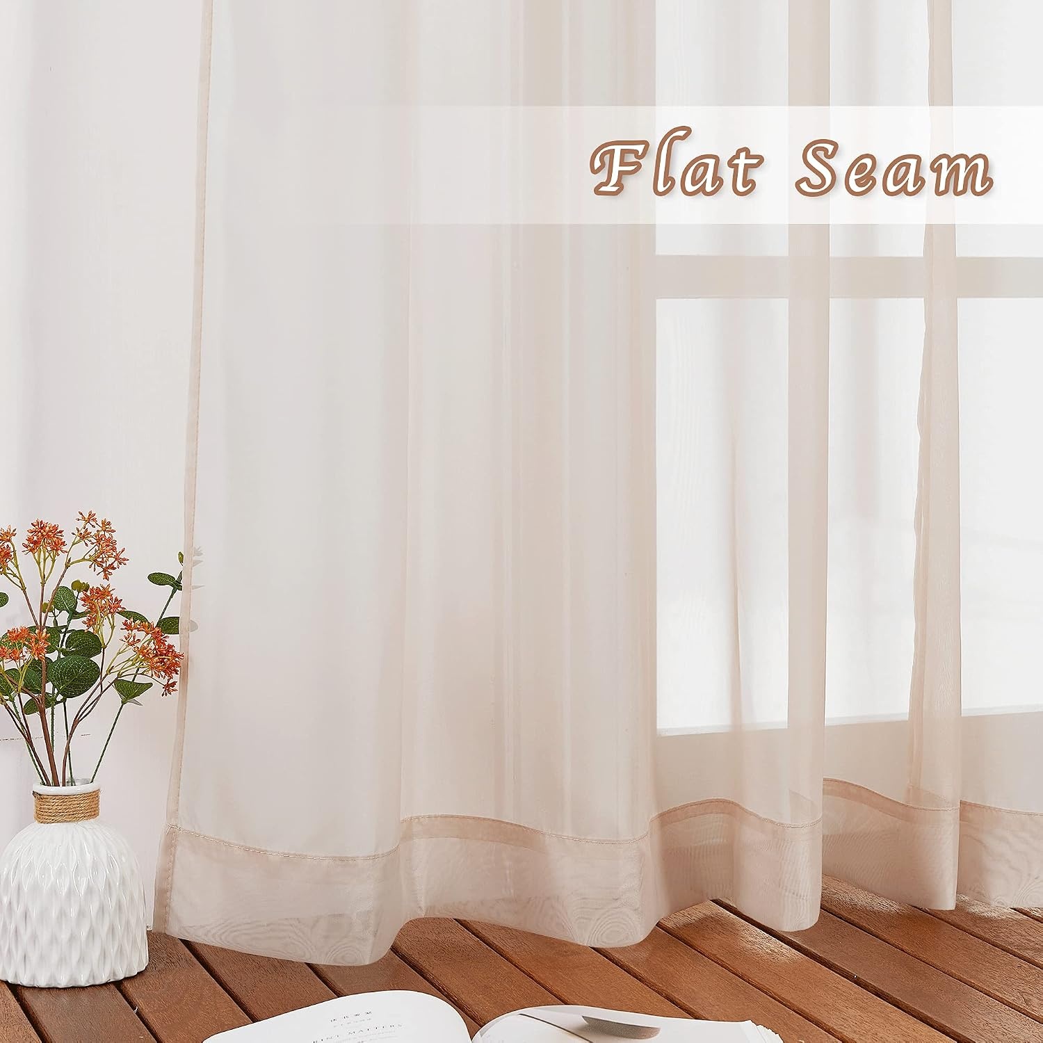 image:imageNICETOWN Patio Door Sheer Curtains 96 inch Length Ring Top Voile Textured Airy Sheer Curtains and Drapes Elegant for BedroomLiving Room Home Decor Beige 54 inch Wide 2 PanelsTaupe