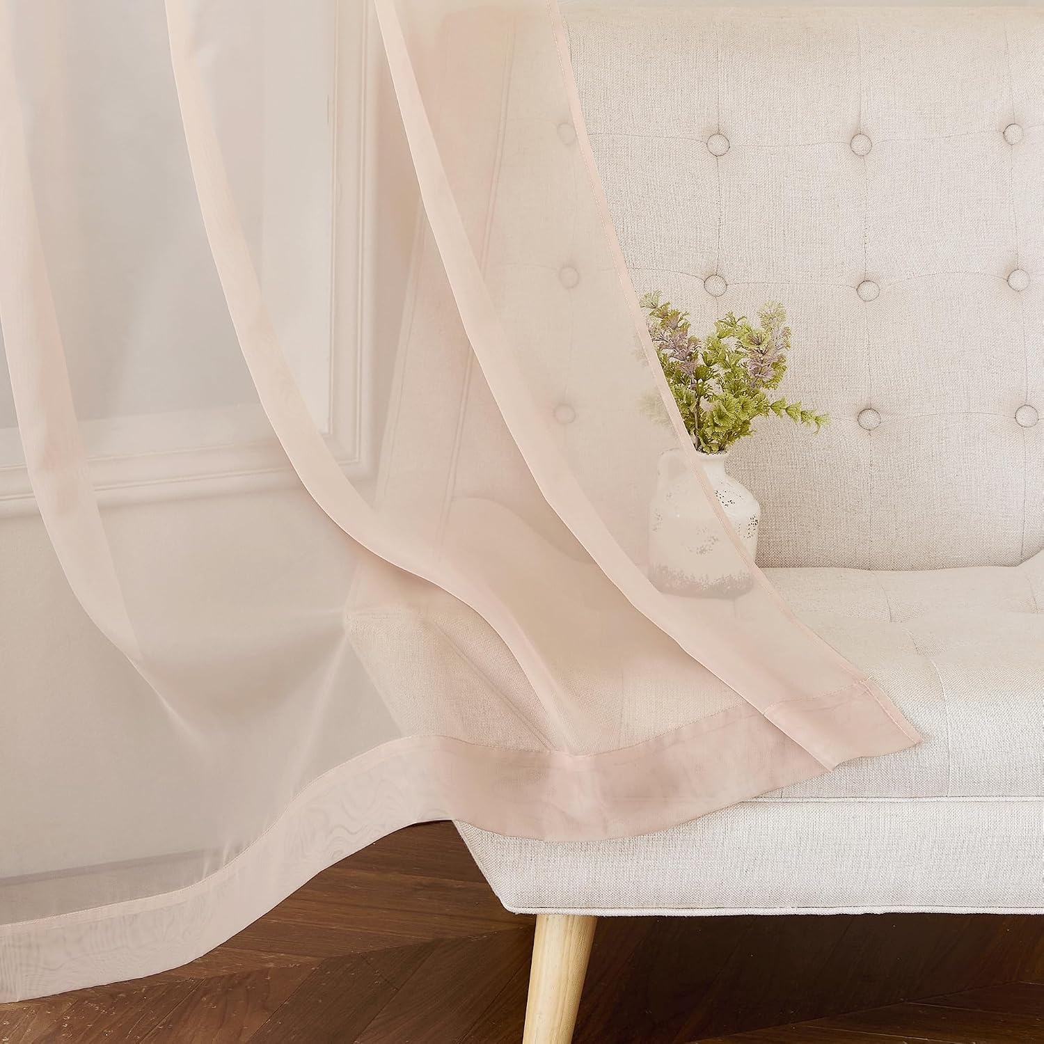 image:imageNICETOWN Patio Door Sheer Curtains 96 inch Length Ring Top Voile Textured Airy Sheer Curtains and Drapes Elegant for BedroomLiving Room Home Decor Beige 54 inch Wide 2 PanelsTaupe