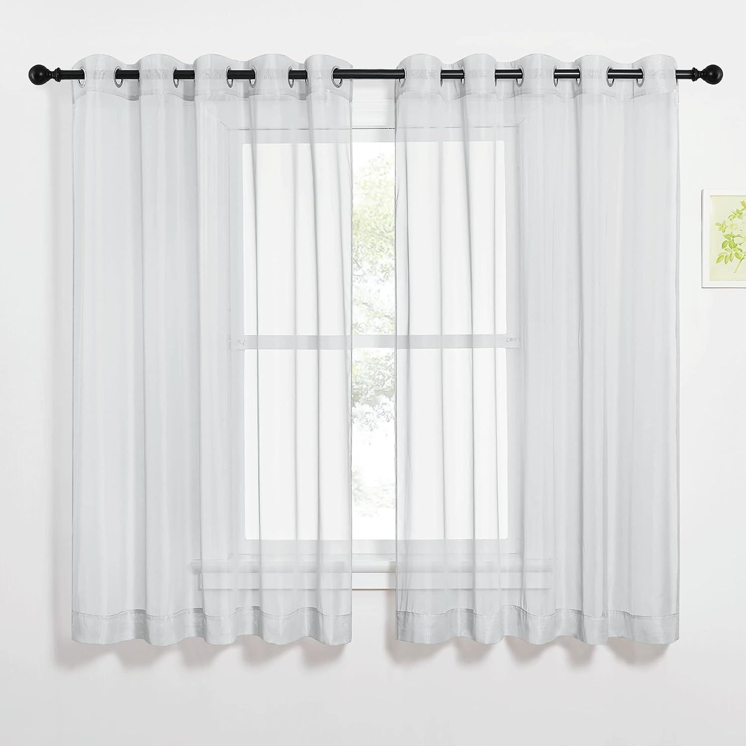 image:imageNICETOWN Patio Door Sheer Curtains 96 inch Length Ring Top Voile Textured Airy Sheer Curtains and Drapes Elegant for BedroomLiving Room Home Decor Beige 54 inch Wide 2 PanelsLight Gray