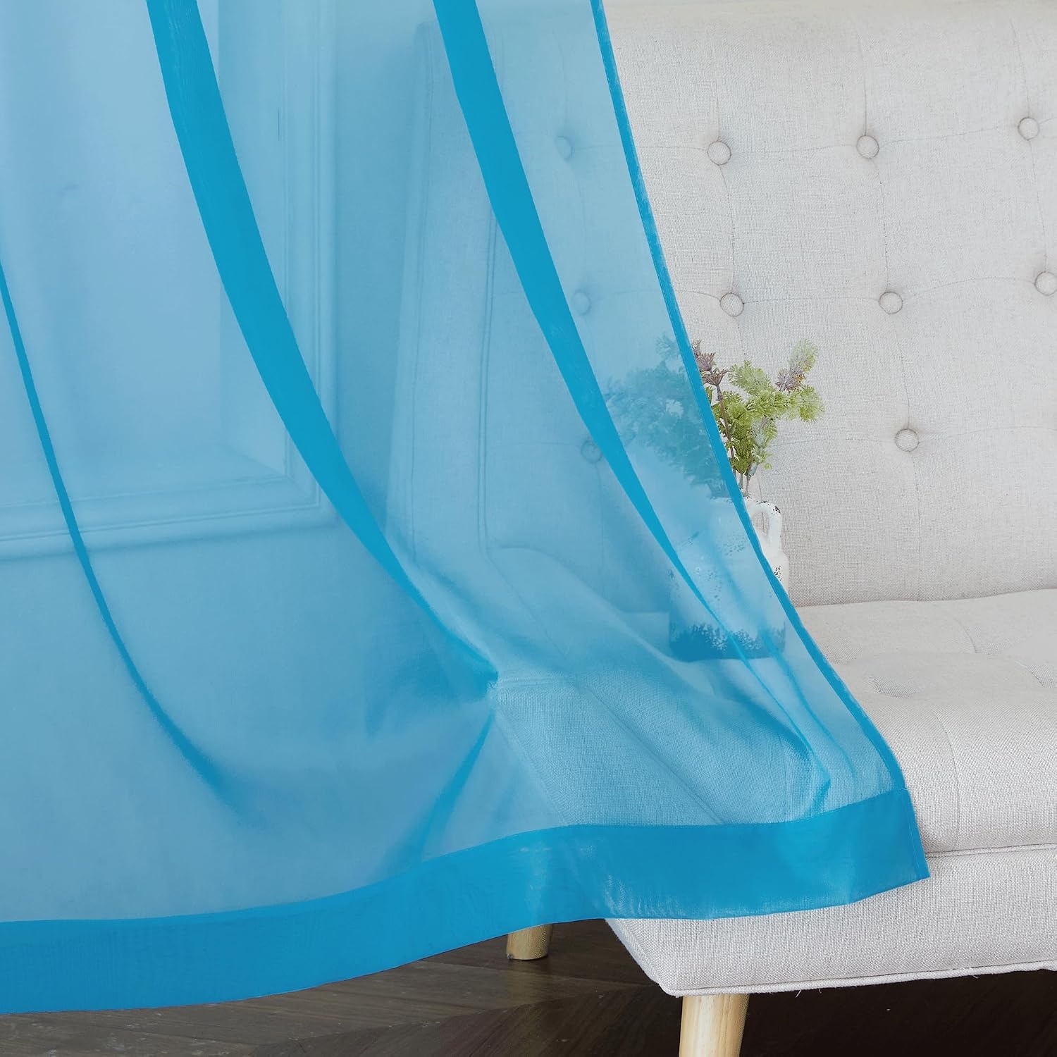 image:imageNICETOWN Patio Door Sheer Curtains 96 inch Length Ring Top Voile Textured Airy Sheer Curtains and Drapes Elegant for BedroomLiving Room Home Decor Beige 54 inch Wide 2 PanelsTeal