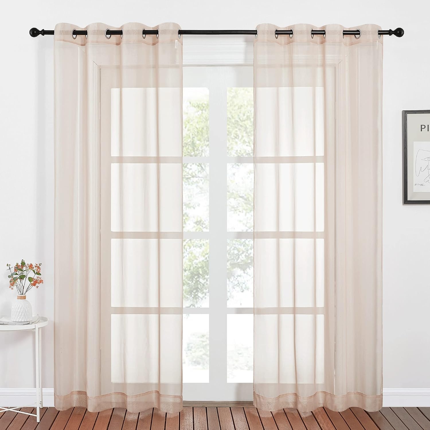 image:imageNICETOWN Patio Door Sheer Curtains 96 inch Length Ring Top Voile Textured Airy Sheer Curtains and Drapes Elegant for BedroomLiving Room Home Decor Beige 54 inch Wide 2 PanelsTaupe
