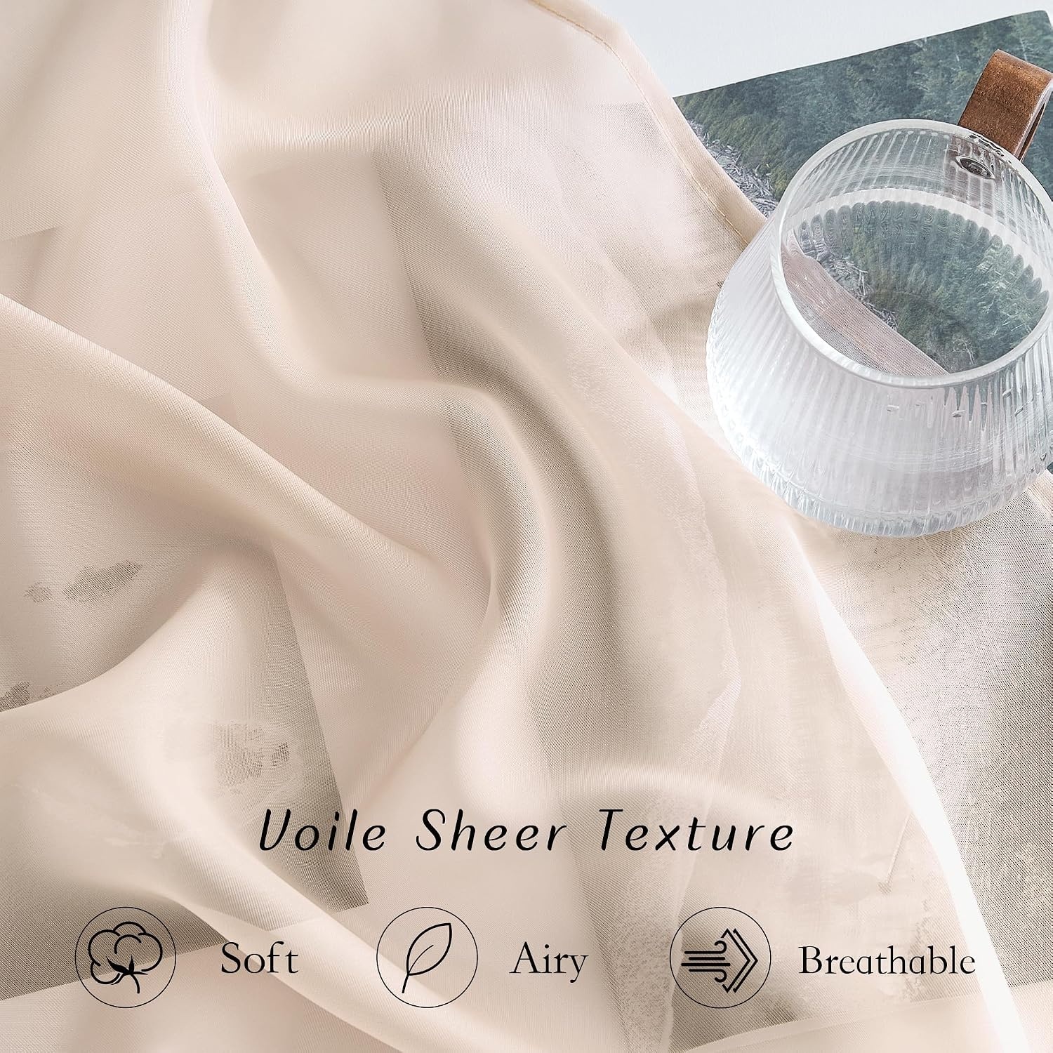 image:imageNICETOWN Patio Door Sheer Curtains 96 inch Length Ring Top Voile Textured Airy Sheer Curtains and Drapes Elegant for BedroomLiving Room Home Decor Beige 54 inch Wide 2 PanelsTaupe