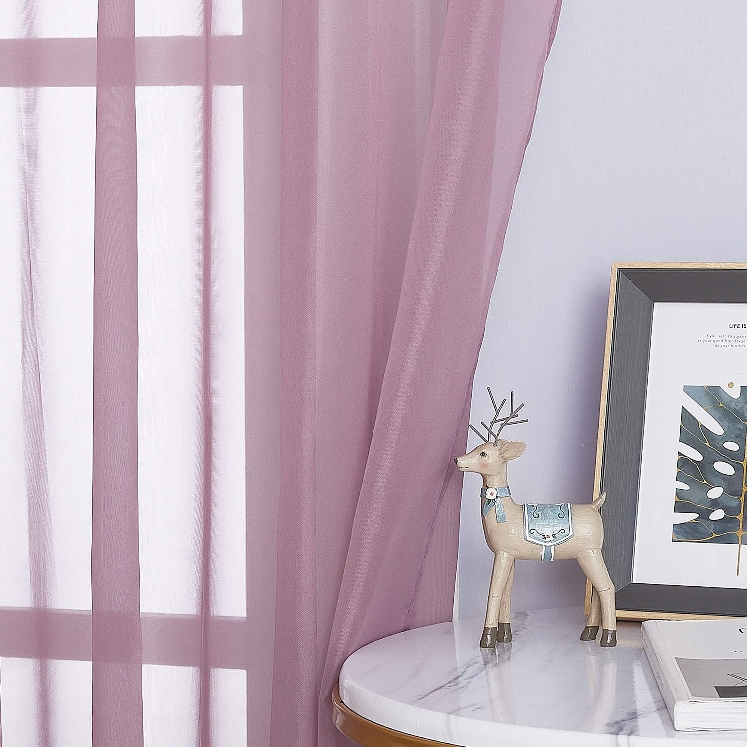 image:imageNICETOWN Patio Door Sheer Curtains 96 inch Length Ring Top Voile Textured Airy Sheer Curtains and Drapes Elegant for BedroomLiving Room Home Decor Beige 54 inch Wide 2 PanelsPurple