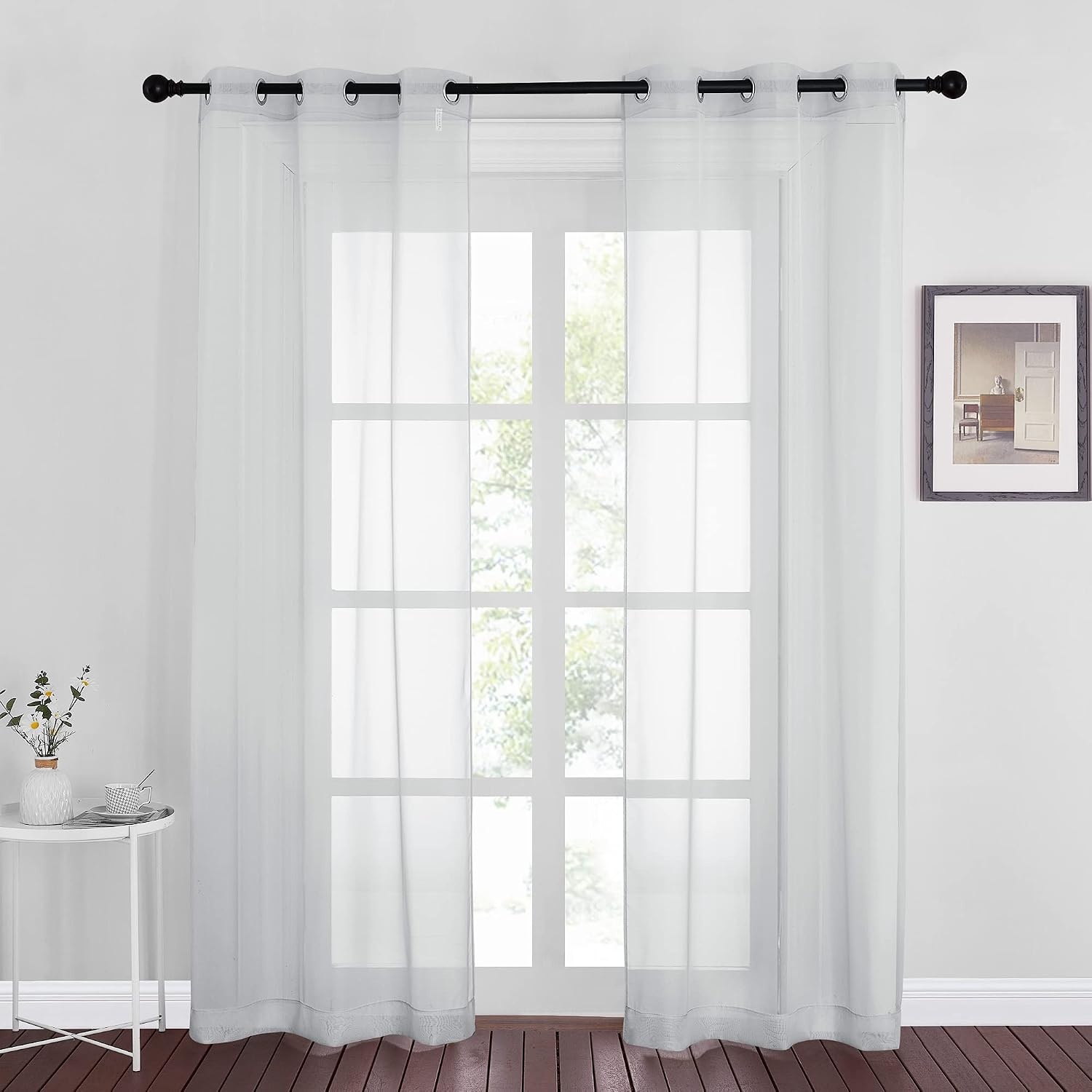 image:imageNICETOWN Patio Door Sheer Curtains 96 inch Length Ring Top Voile Textured Airy Sheer Curtains and Drapes Elegant for BedroomLiving Room Home Decor Beige 54 inch Wide 2 PanelsLight Gray