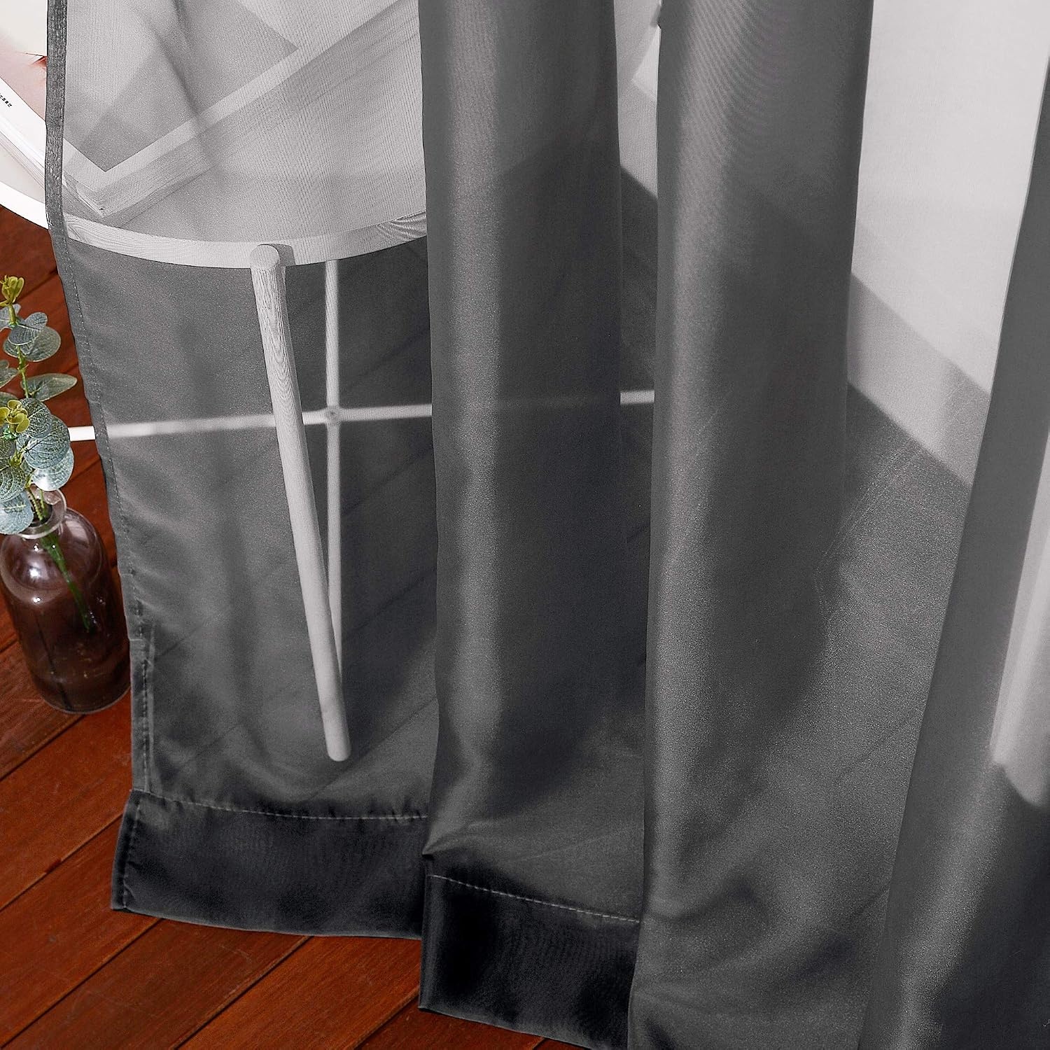image:imageNICETOWN Patio Door Sheer Curtains 96 inch Length Ring Top Voile Textured Airy Sheer Curtains and Drapes Elegant for BedroomLiving Room Home Decor Beige 54 inch Wide 2 PanelsBlack