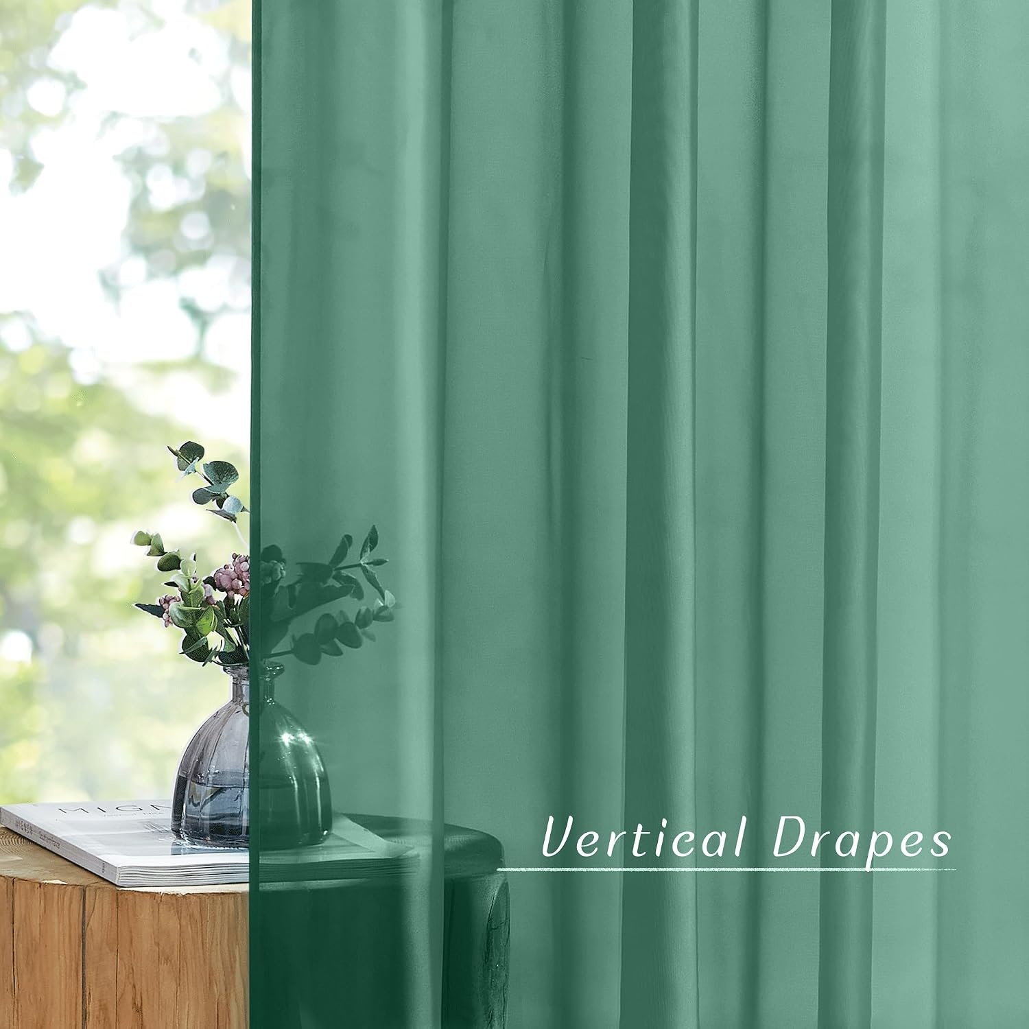 image:imageNICETOWN Patio Door Sheer Curtains 96 inch Length Ring Top Voile Textured Airy Sheer Curtains and Drapes Elegant for BedroomLiving Room Home Decor Beige 54 inch Wide 2 PanelsSante Green