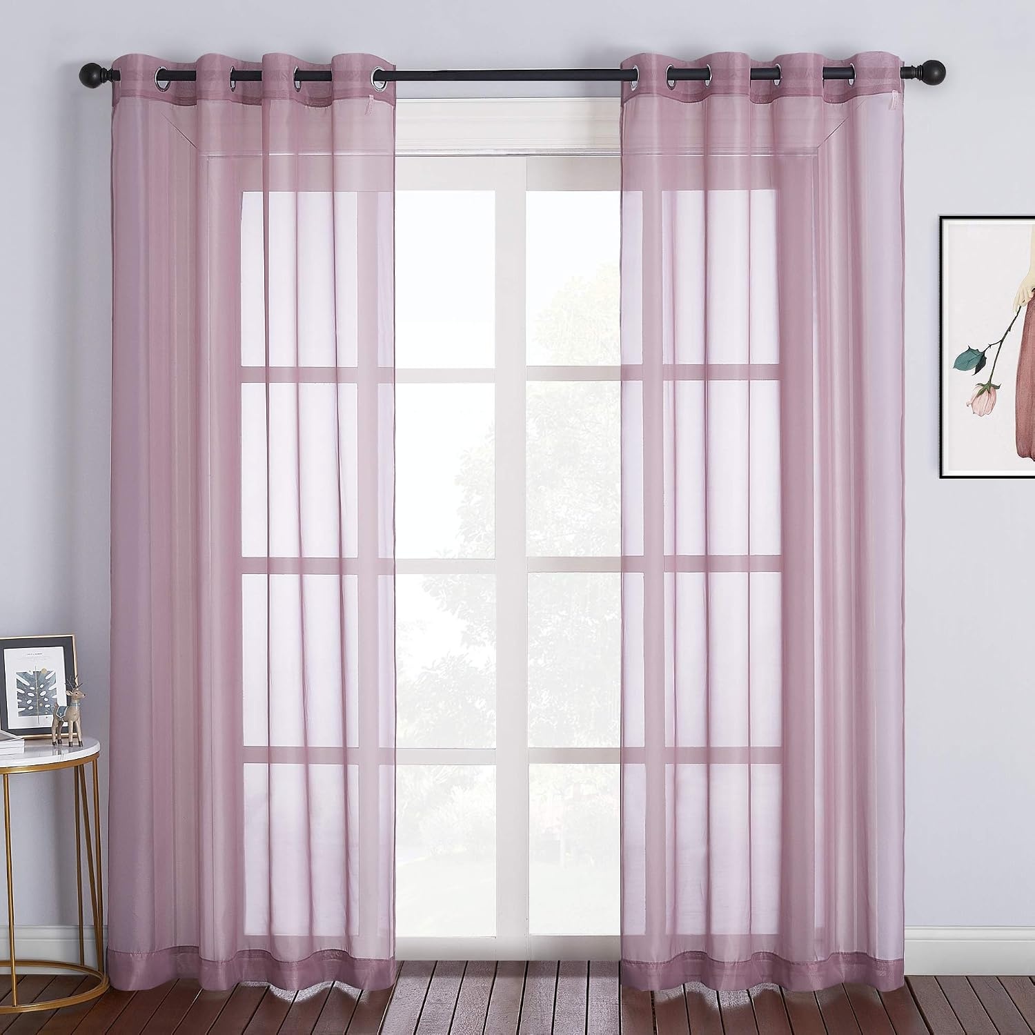 image:imageNICETOWN Patio Door Sheer Curtains 96 inch Length Ring Top Voile Textured Airy Sheer Curtains and Drapes Elegant for BedroomLiving Room Home Decor Beige 54 inch Wide 2 PanelsPurple