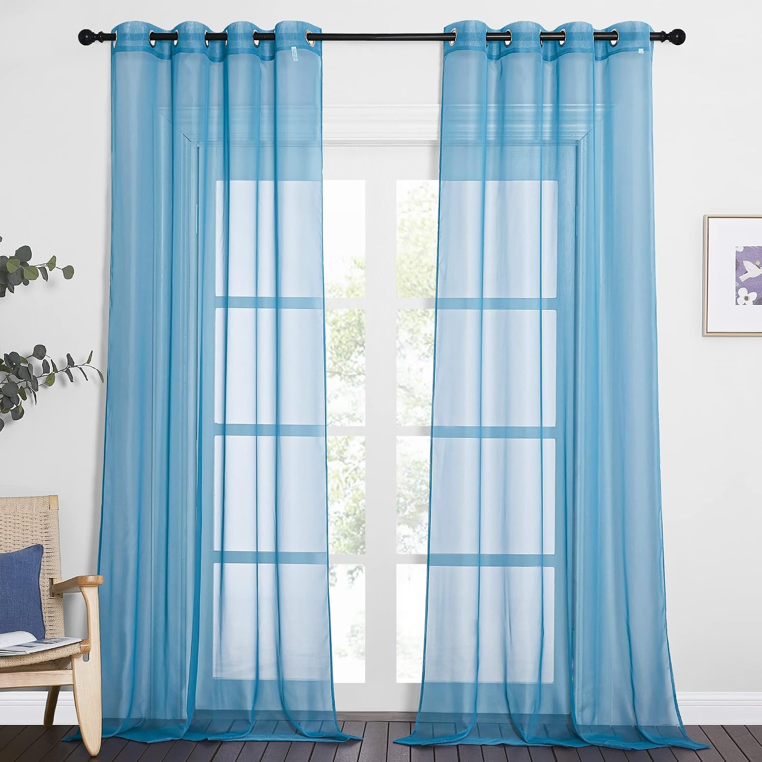 image:imageNICETOWN Patio Door Sheer Curtains 96 inch Length Ring Top Voile Textured Airy Sheer Curtains and Drapes Elegant for BedroomLiving Room Home Decor Beige 54 inch Wide 2 PanelsTurquoise