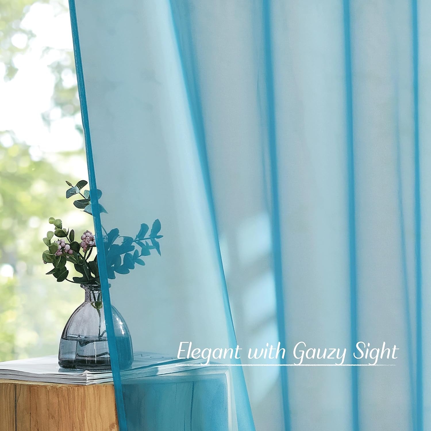 image:imageNICETOWN Patio Door Sheer Curtains 96 inch Length Ring Top Voile Textured Airy Sheer Curtains and Drapes Elegant for BedroomLiving Room Home Decor Beige 54 inch Wide 2 PanelsTeal