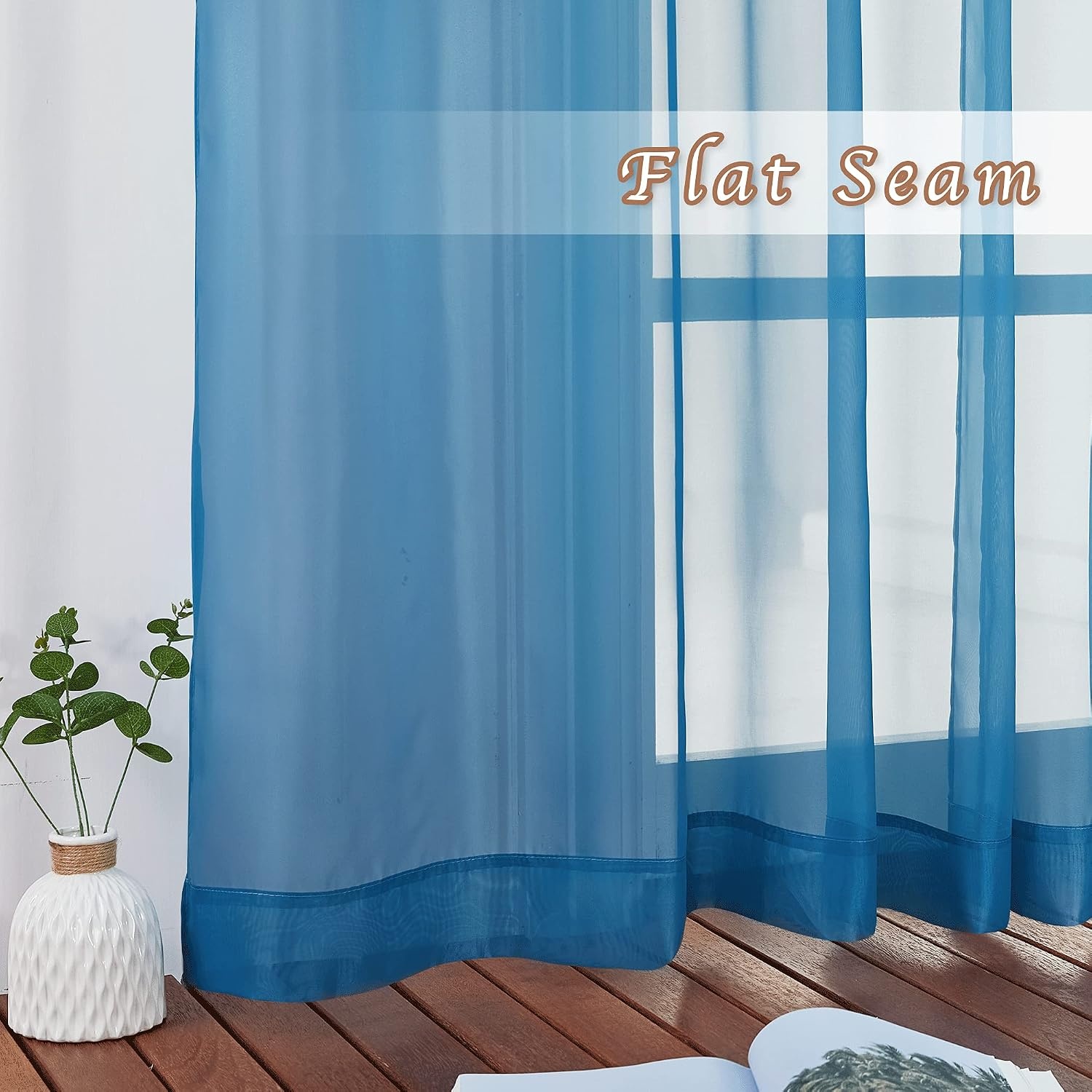 image:imageNICETOWN Patio Door Sheer Curtains 96 inch Length Ring Top Voile Textured Airy Sheer Curtains and Drapes Elegant for BedroomLiving Room Home Decor Beige 54 inch Wide 2 PanelsTurquoise