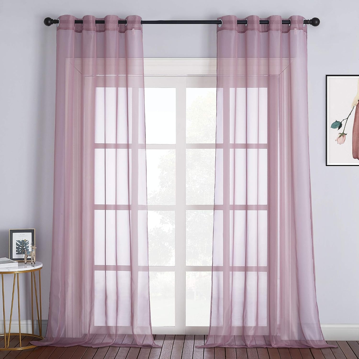 image:imageNICETOWN Patio Door Sheer Curtains 96 inch Length Ring Top Voile Textured Airy Sheer Curtains and Drapes Elegant for BedroomLiving Room Home Decor Beige 54 inch Wide 2 PanelsPurple