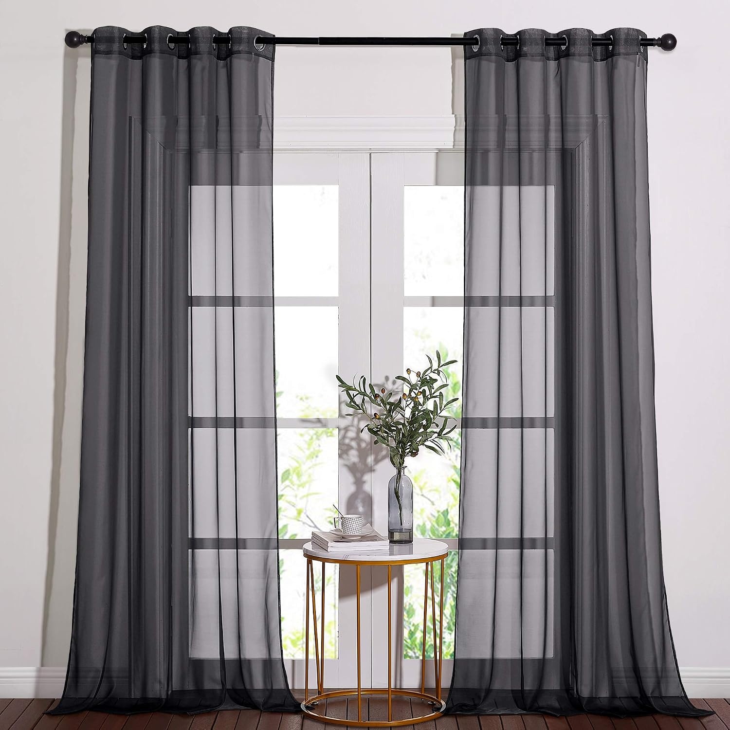 image:imageNICETOWN Patio Door Sheer Curtains 96 inch Length Ring Top Voile Textured Airy Sheer Curtains and Drapes Elegant for BedroomLiving Room Home Decor Beige 54 inch Wide 2 PanelsBlack