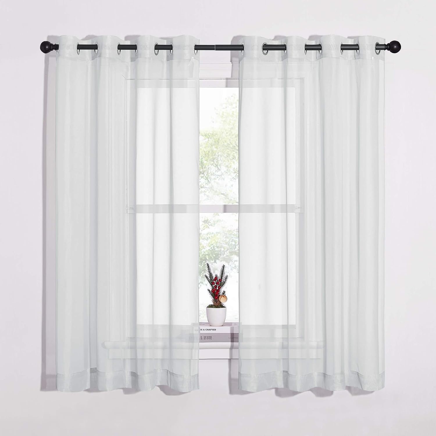 image:imageNICETOWN Patio Door Sheer Curtains 96 inch Length Ring Top Voile Textured Airy Sheer Curtains and Drapes Elegant for BedroomLiving Room Home Decor Beige 54 inch Wide 2 PanelsLight Gray
