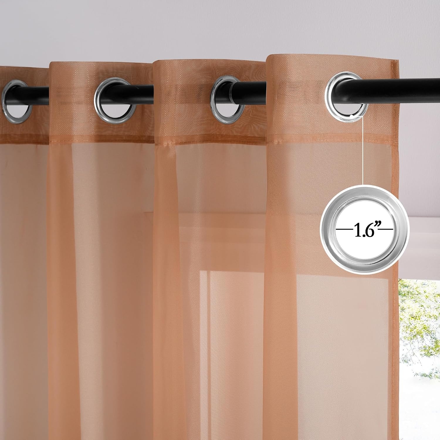 image:imageNICETOWN Patio Door Sheer Curtains 96 inch Length Ring Top Voile Textured Airy Sheer Curtains and Drapes Elegant for BedroomLiving Room Home Decor Beige 54 inch Wide 2 PanelsTerracotta