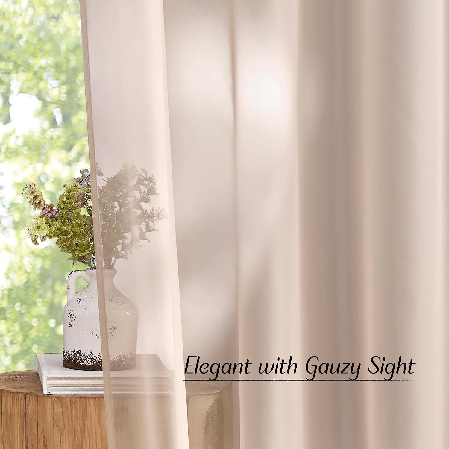 image:imageNICETOWN Patio Door Sheer Curtains 96 inch Length Ring Top Voile Textured Airy Sheer Curtains and Drapes Elegant for BedroomLiving Room Home Decor Beige 54 inch Wide 2 PanelsTaupe