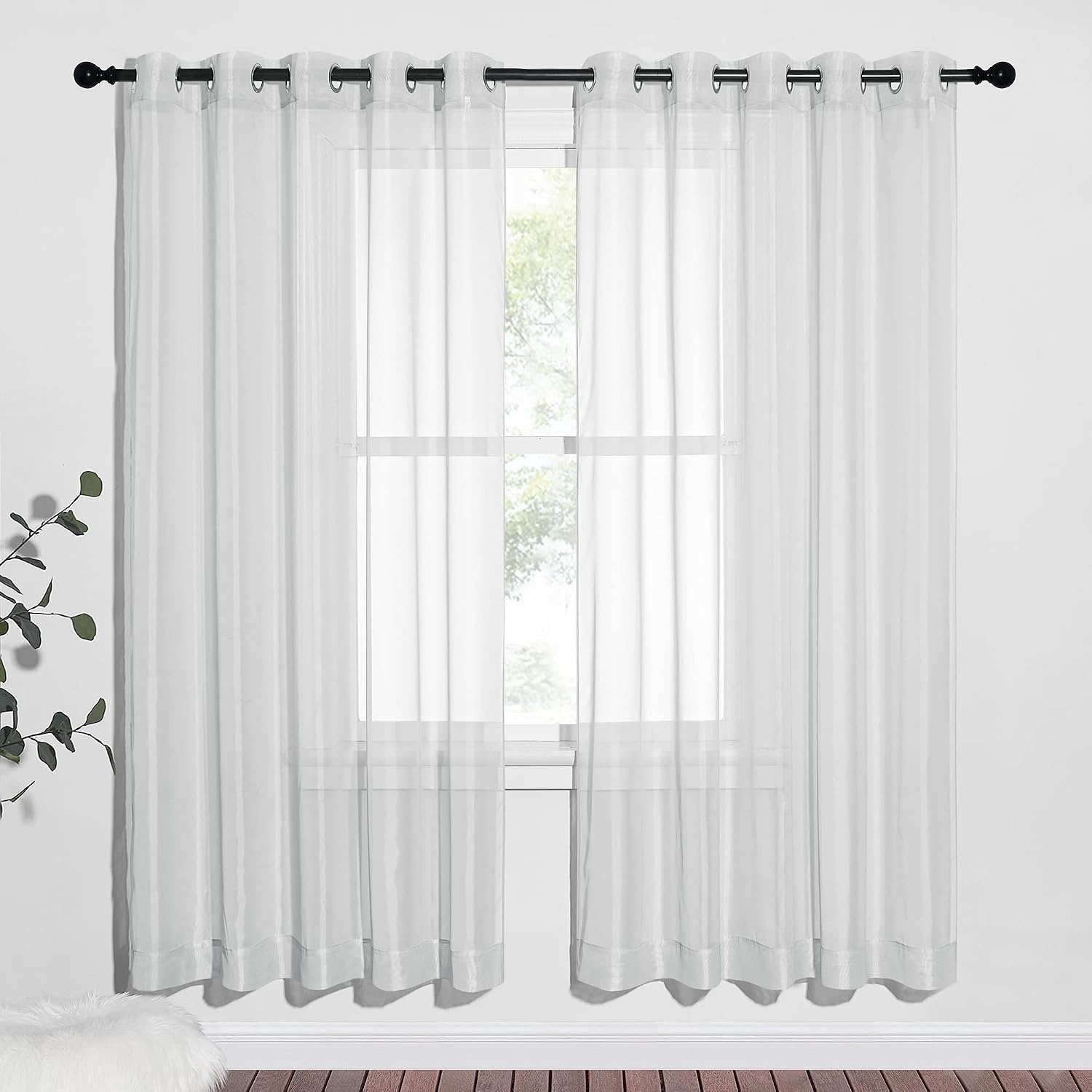 image:imageNICETOWN Patio Door Sheer Curtains 96 inch Length Ring Top Voile Textured Airy Sheer Curtains and Drapes Elegant for BedroomLiving Room Home Decor Beige 54 inch Wide 2 PanelsLight Gray