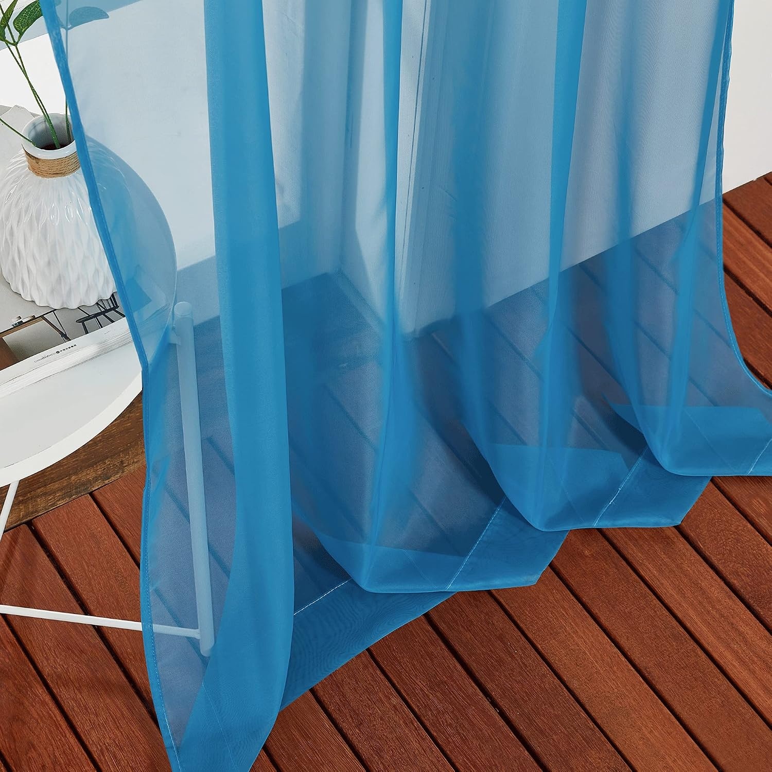 image:imageNICETOWN Patio Door Sheer Curtains 96 inch Length Ring Top Voile Textured Airy Sheer Curtains and Drapes Elegant for BedroomLiving Room Home Decor Beige 54 inch Wide 2 PanelsTurquoise