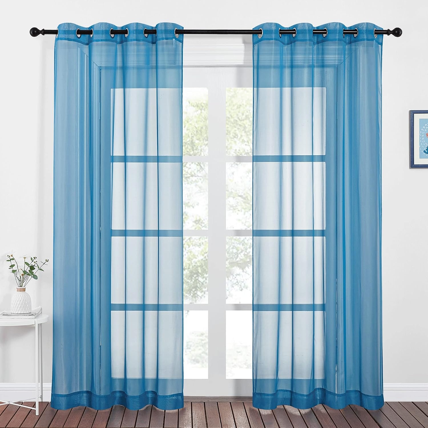 image:imageNICETOWN Patio Door Sheer Curtains 96 inch Length Ring Top Voile Textured Airy Sheer Curtains and Drapes Elegant for BedroomLiving Room Home Decor Beige 54 inch Wide 2 PanelsTurquoise