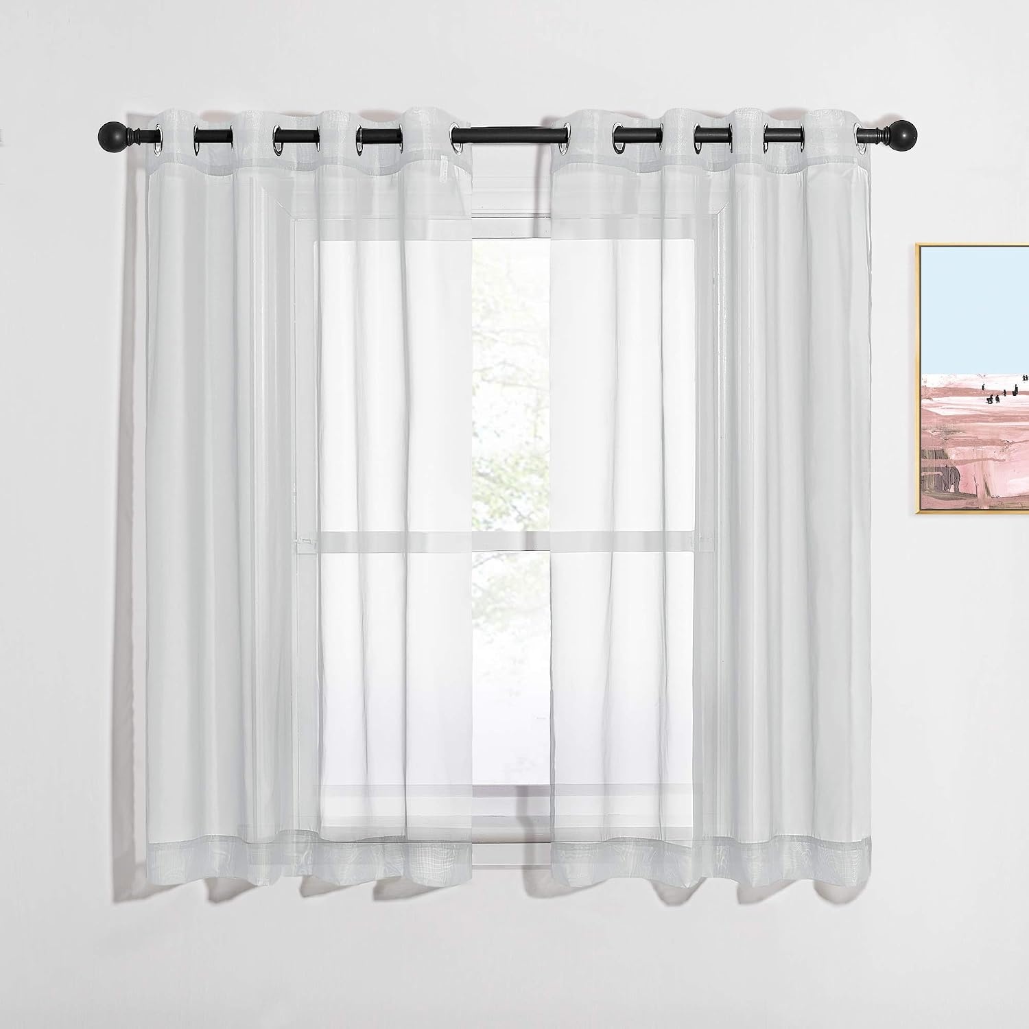 image:imageNICETOWN Patio Door Sheer Curtains 96 inch Length Ring Top Voile Textured Airy Sheer Curtains and Drapes Elegant for BedroomLiving Room Home Decor Beige 54 inch Wide 2 PanelsLight Gray
