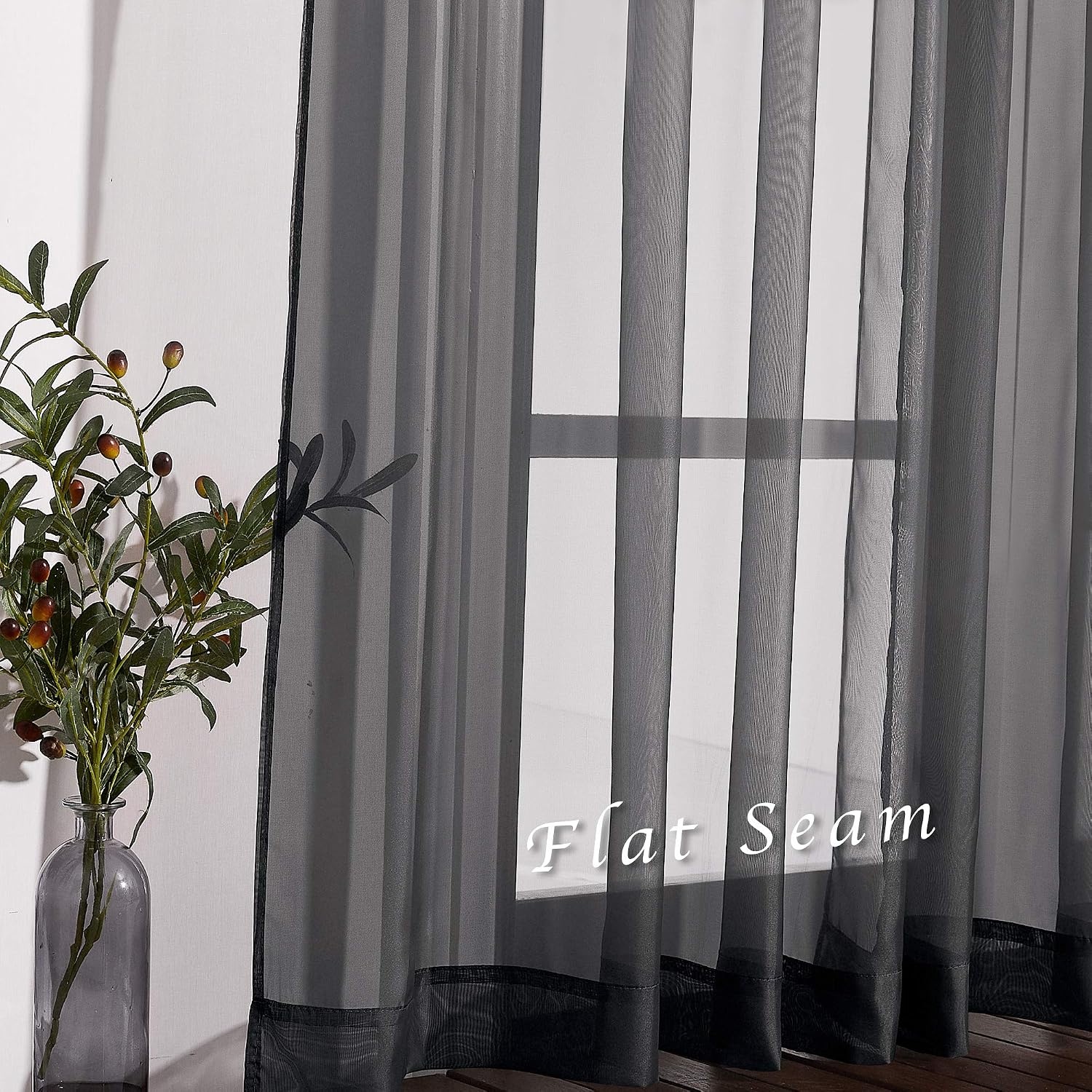image:imageNICETOWN Patio Door Sheer Curtains 96 inch Length Ring Top Voile Textured Airy Sheer Curtains and Drapes Elegant for BedroomLiving Room Home Decor Beige 54 inch Wide 2 PanelsBlack