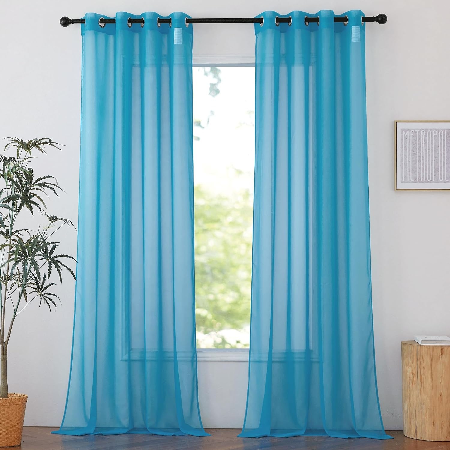 image:imageNICETOWN Patio Door Sheer Curtains 96 inch Length Ring Top Voile Textured Airy Sheer Curtains and Drapes Elegant for BedroomLiving Room Home Decor Beige 54 inch Wide 2 PanelsTeal