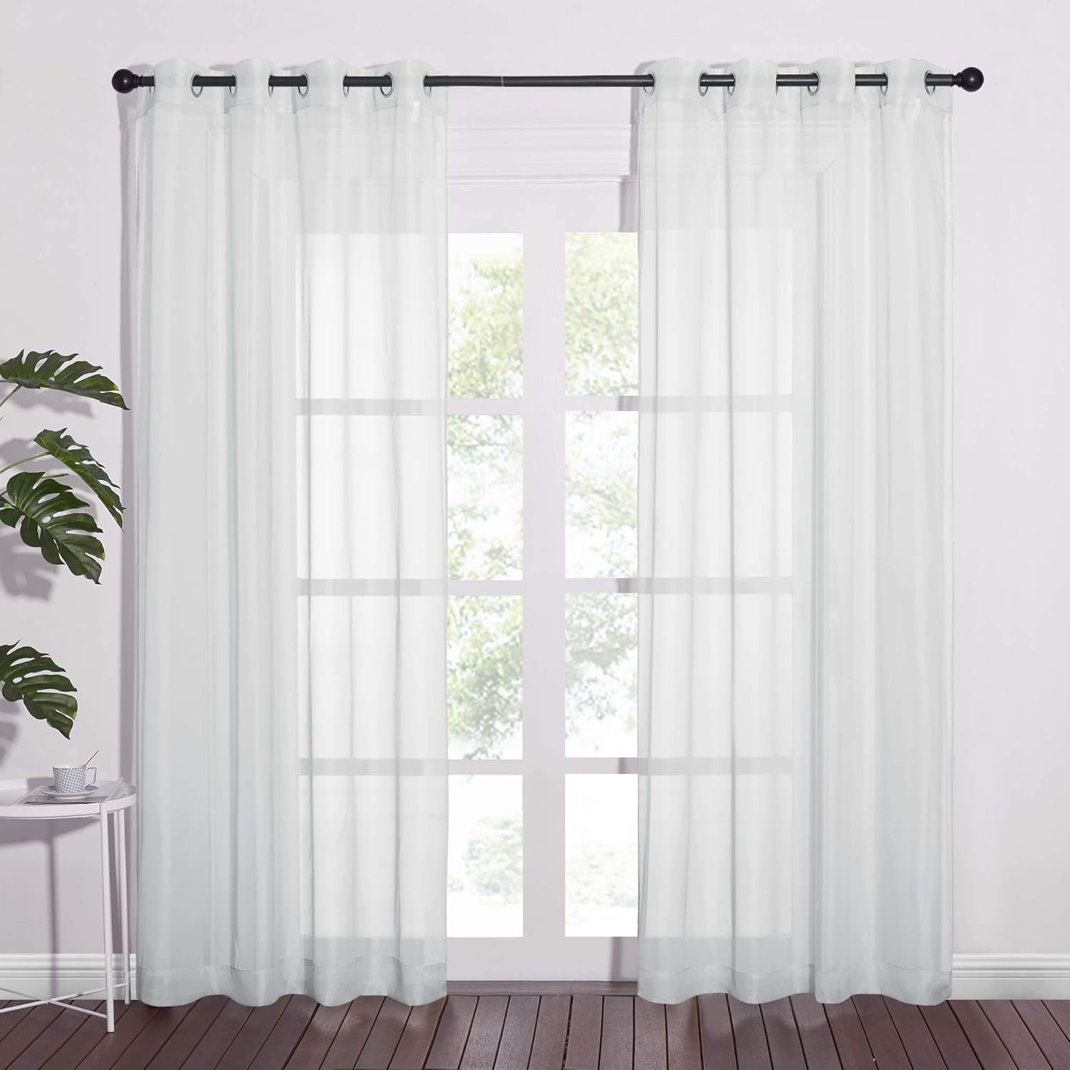image:imageNICETOWN Patio Door Sheer Curtains 96 inch Length Ring Top Voile Textured Airy Sheer Curtains and Drapes Elegant for BedroomLiving Room Home Decor Beige 54 inch Wide 2 PanelsLight Gray
