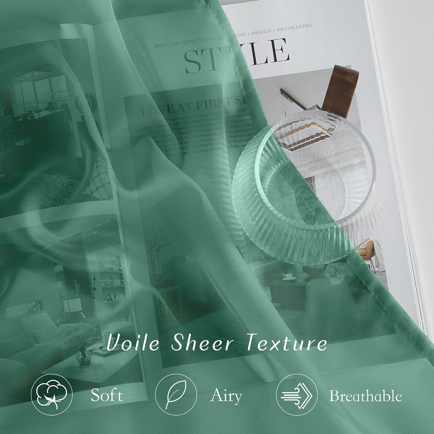 image:imageNICETOWN Patio Door Sheer Curtains 96 inch Length Ring Top Voile Textured Airy Sheer Curtains and Drapes Elegant for BedroomLiving Room Home Decor Beige 54 inch Wide 2 PanelsSante Green