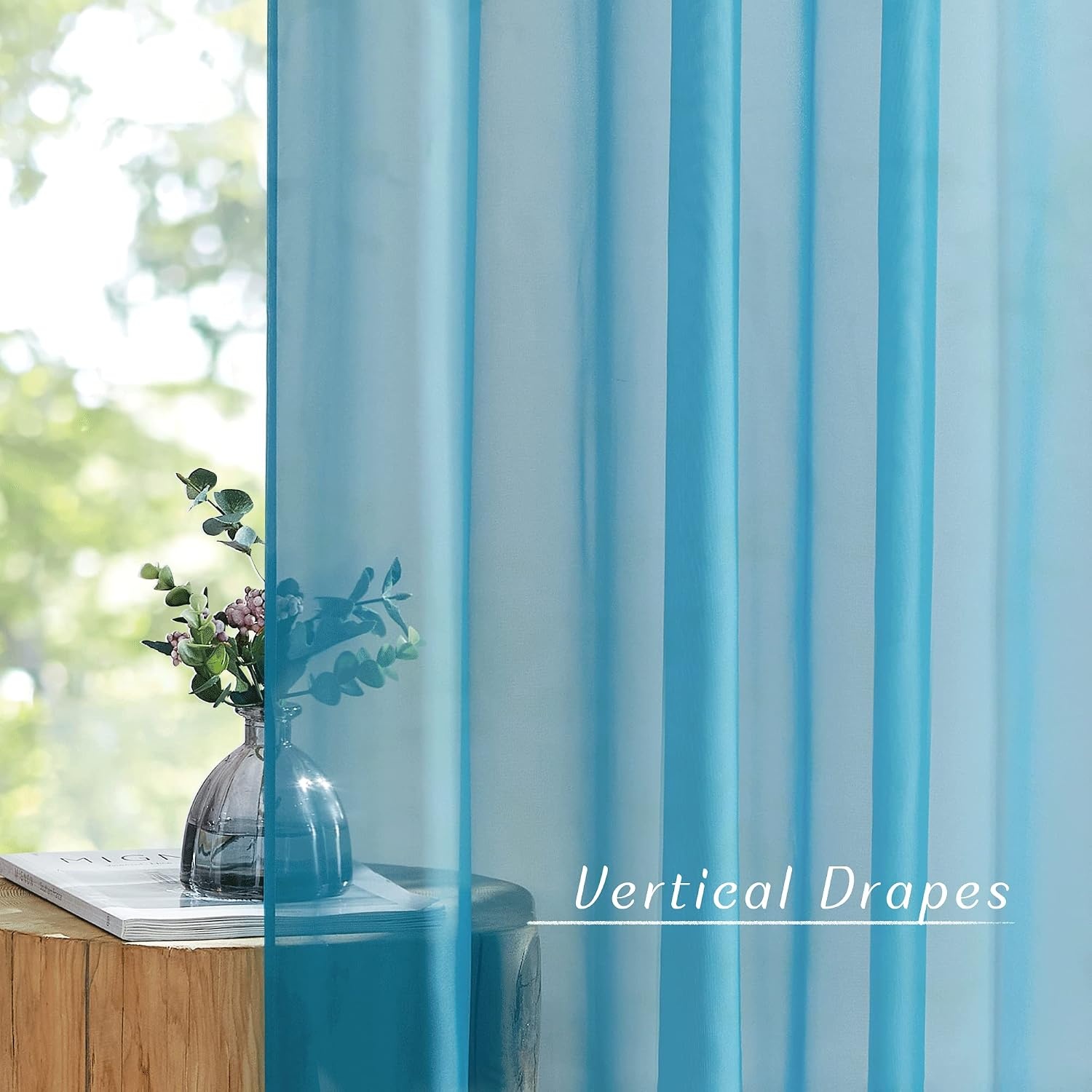 image:imageNICETOWN Patio Door Sheer Curtains 96 inch Length Ring Top Voile Textured Airy Sheer Curtains and Drapes Elegant for BedroomLiving Room Home Decor Beige 54 inch Wide 2 PanelsTeal