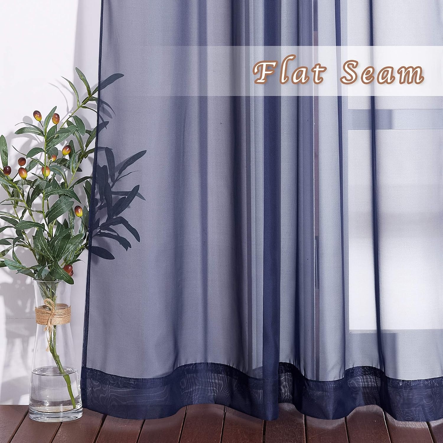 image:imageNICETOWN Patio Door Sheer Curtains 96 inch Length Ring Top Voile Textured Airy Sheer Curtains and Drapes Elegant for BedroomLiving Room Home Decor Beige 54 inch Wide 2 PanelsDark Blue