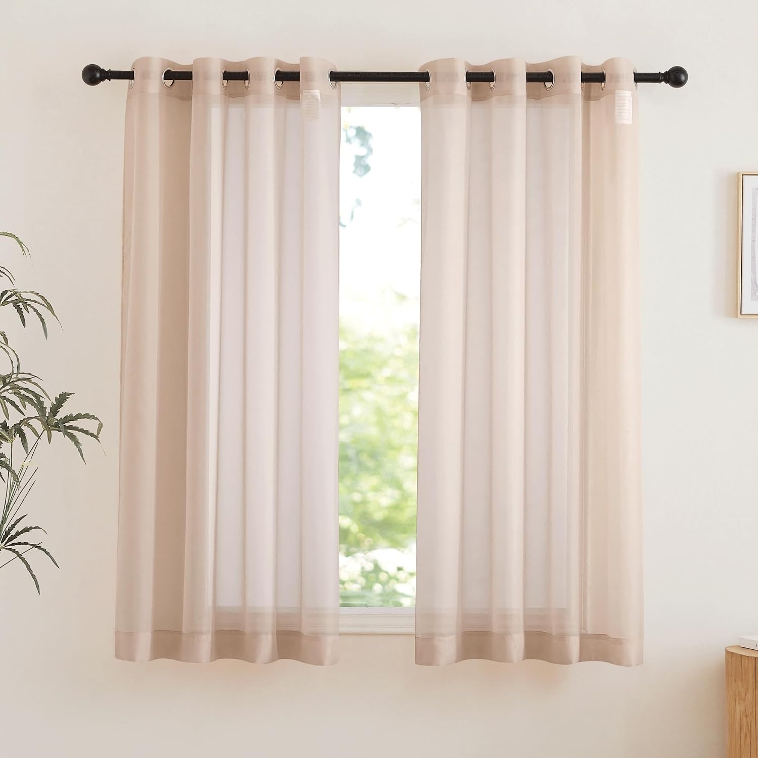 image:imageNICETOWN Patio Door Sheer Curtains 96 inch Length Ring Top Voile Textured Airy Sheer Curtains and Drapes Elegant for BedroomLiving Room Home Decor Beige 54 inch Wide 2 PanelsTaupe