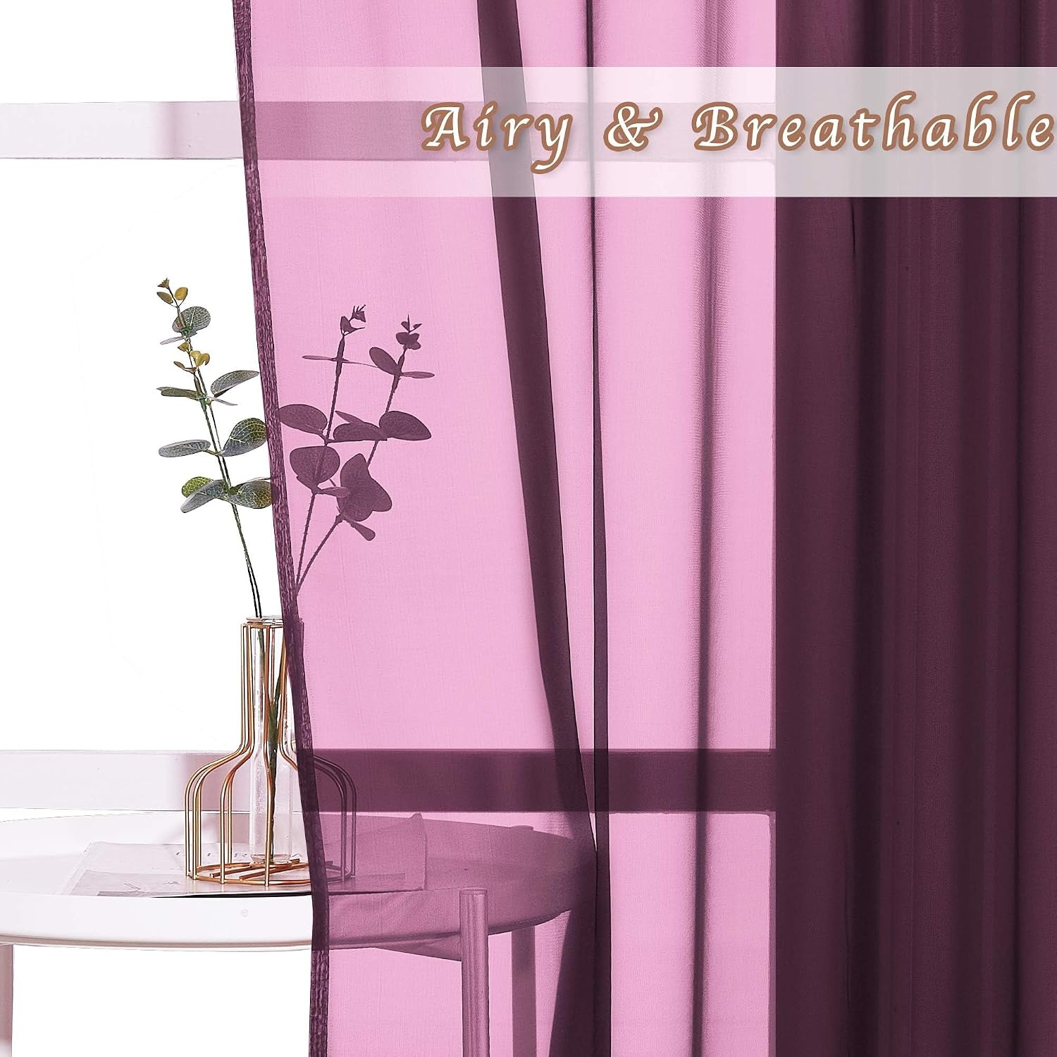 image:imageNICETOWN Patio Door Sheer Curtains 96 inch Length Ring Top Voile Textured Airy Sheer Curtains and Drapes Elegant for BedroomLiving Room Home Decor Beige 54 inch Wide 2 PanelsBurgundy Red