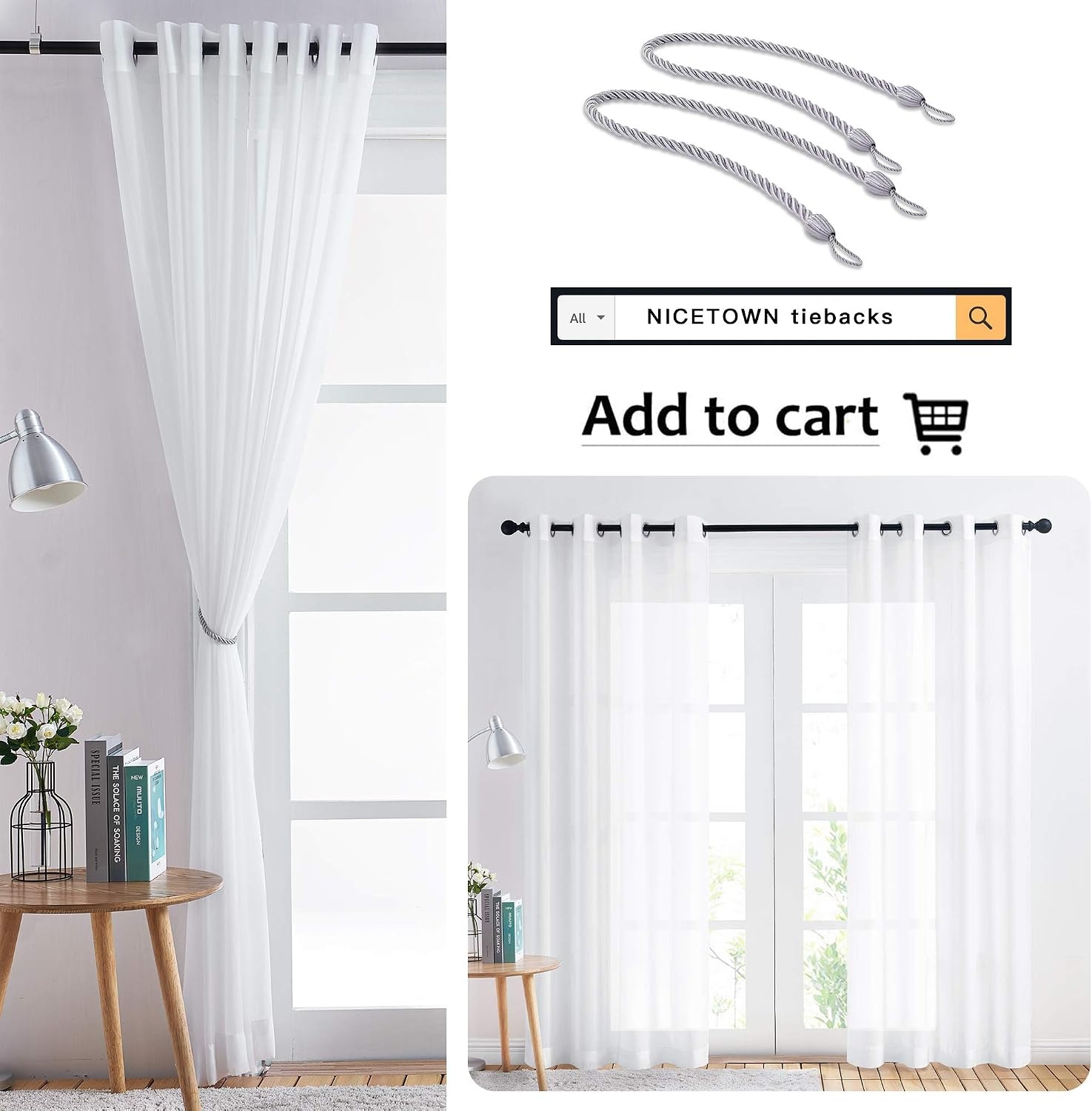 image:imageNICETOWN Patio Door Sheer Curtains 96 inch Length Ring Top Voile Textured Airy Sheer Curtains and Drapes Elegant for BedroomLiving Room Home Decor Beige 54 inch Wide 2 PanelsPure White